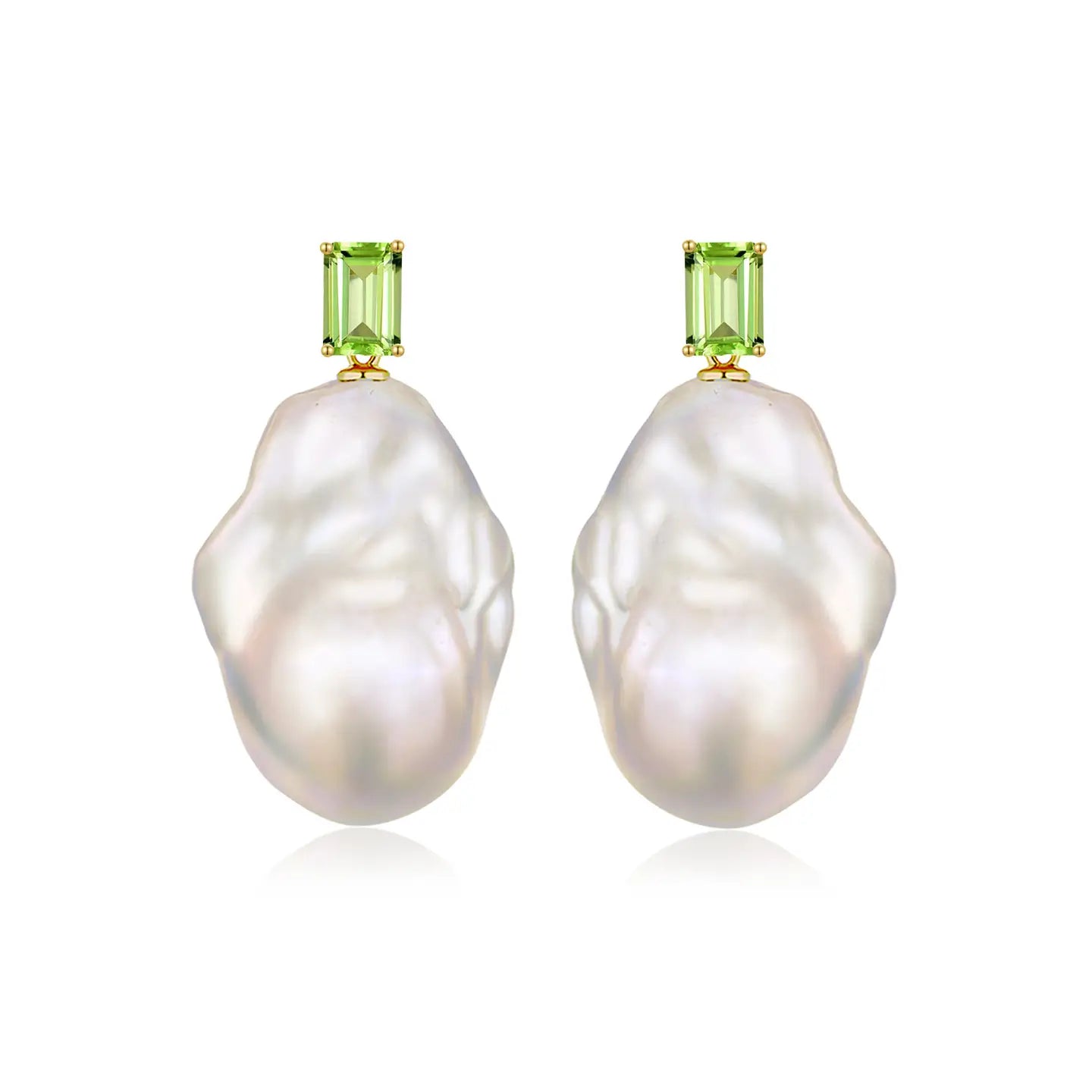 natural peridot green baroque pearl convertible drop earrings 14k yellow gold