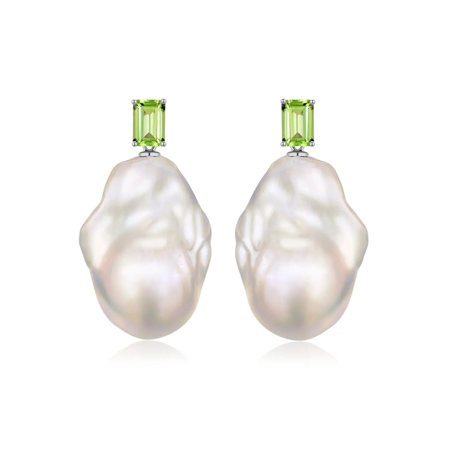 14K white gold or sterling silver natural peridot baroque pearl convertible drop earrings