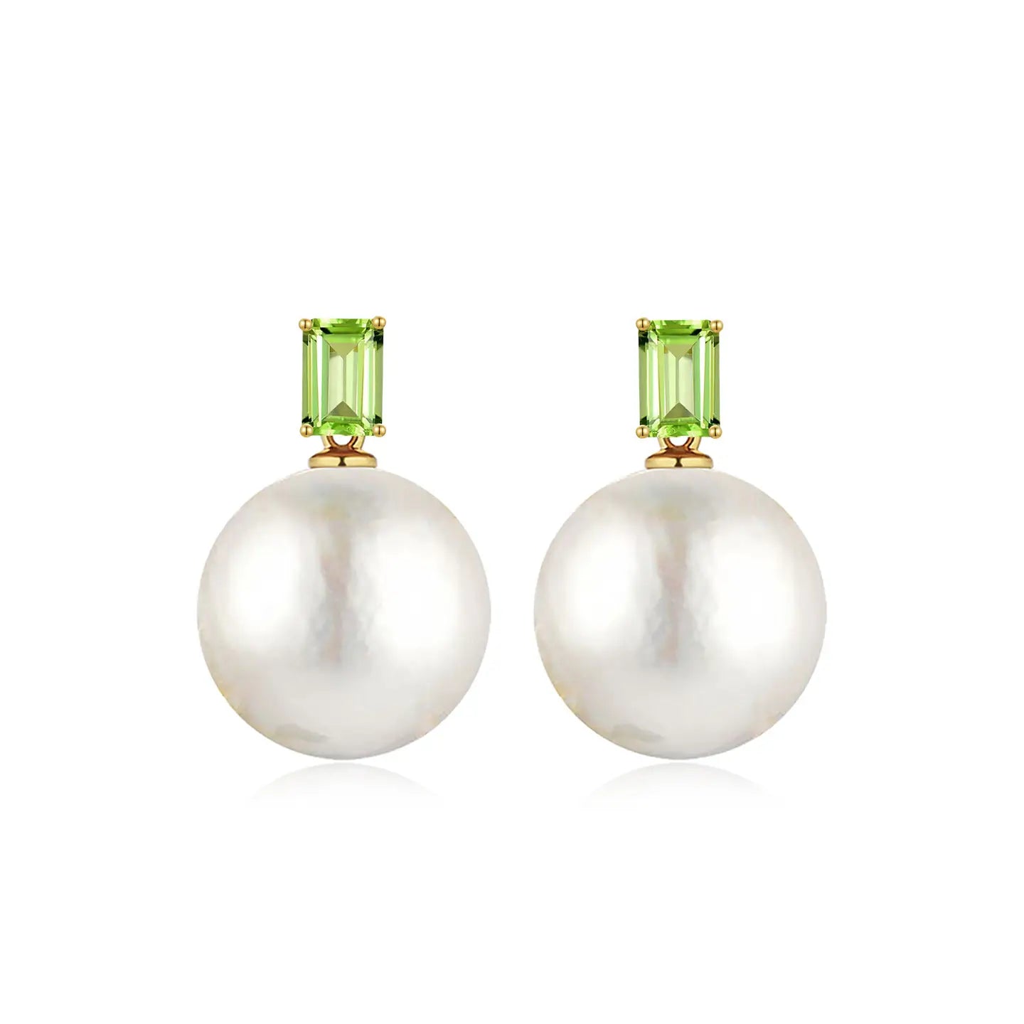 14k yellow gold green peridot natural gemstone pearl convertible drop earrings