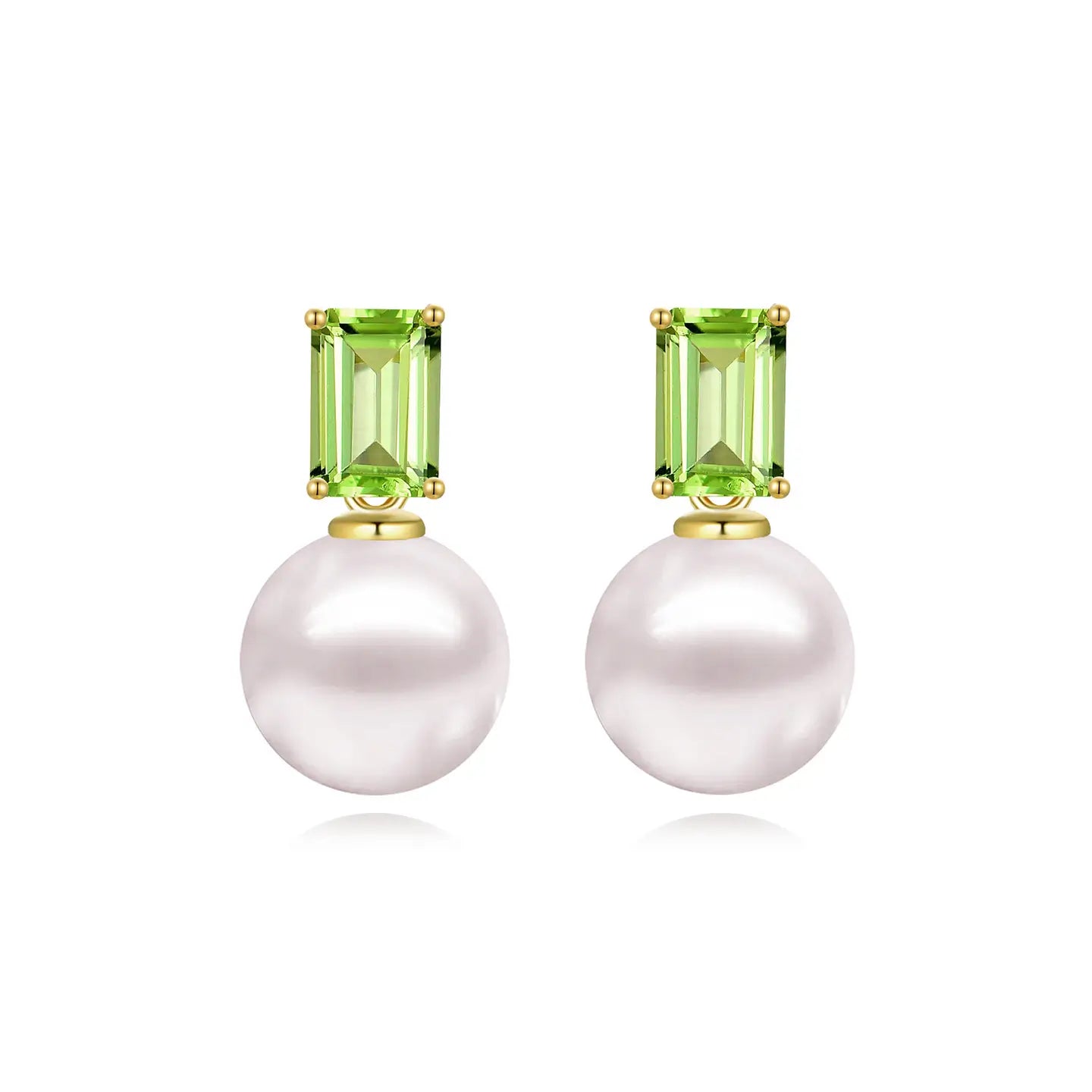 14k yellow gold green peridot cultured round pearl convertible drop earrings