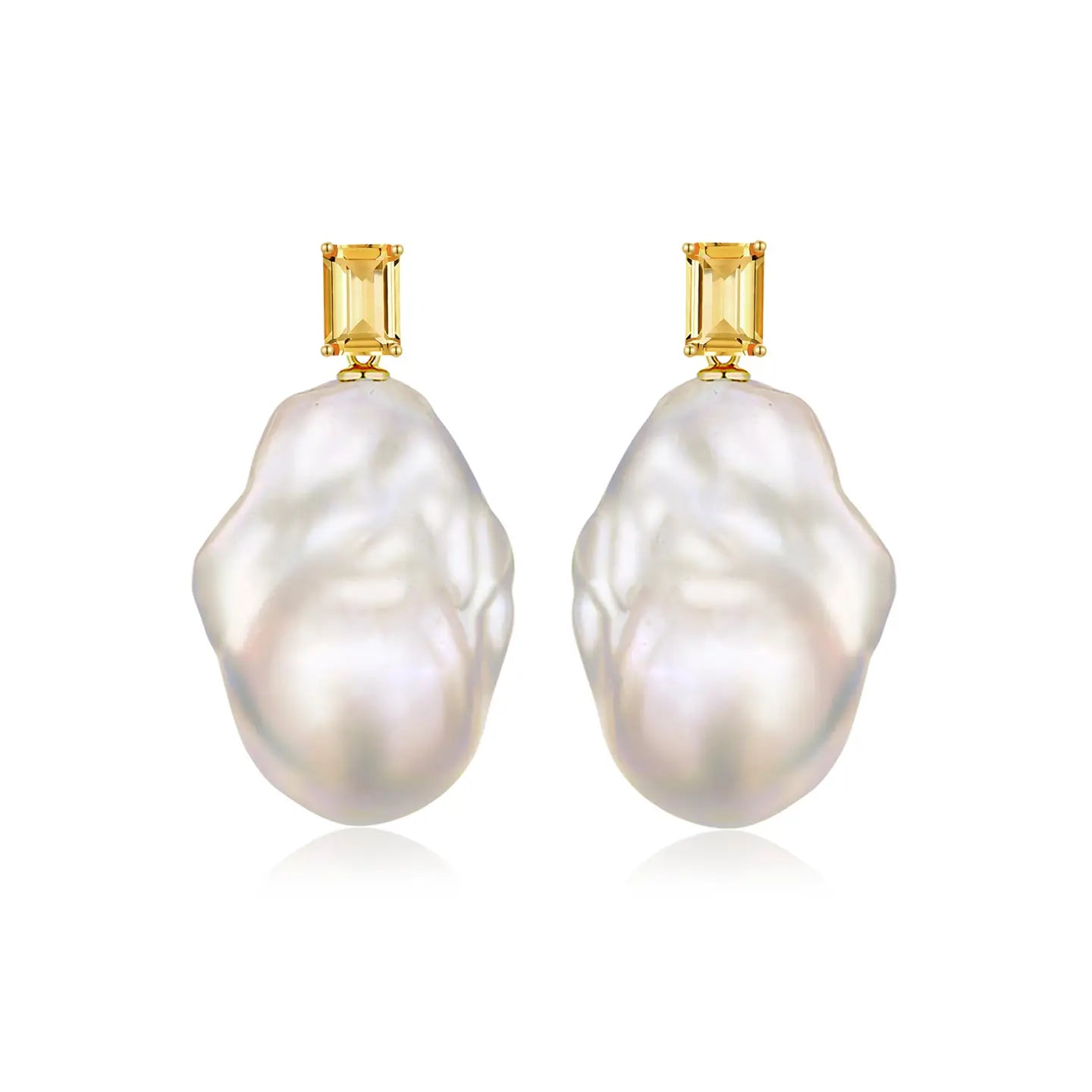 natural yellow citrine baroque pearl convertible drop earrings 14k yellow gold