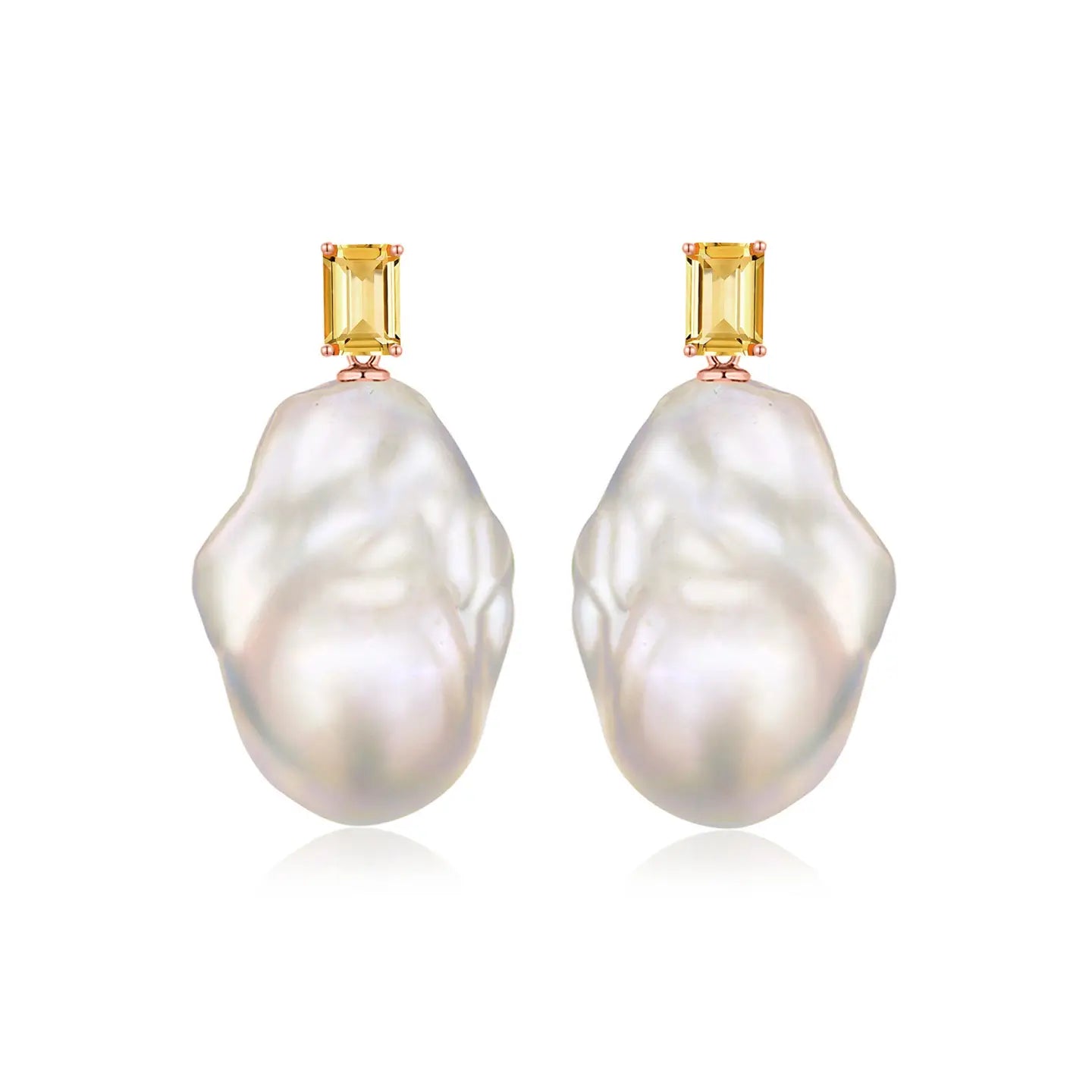 14k rose gold emerald cut yellow citrine baroque pearl convertible drop earrings