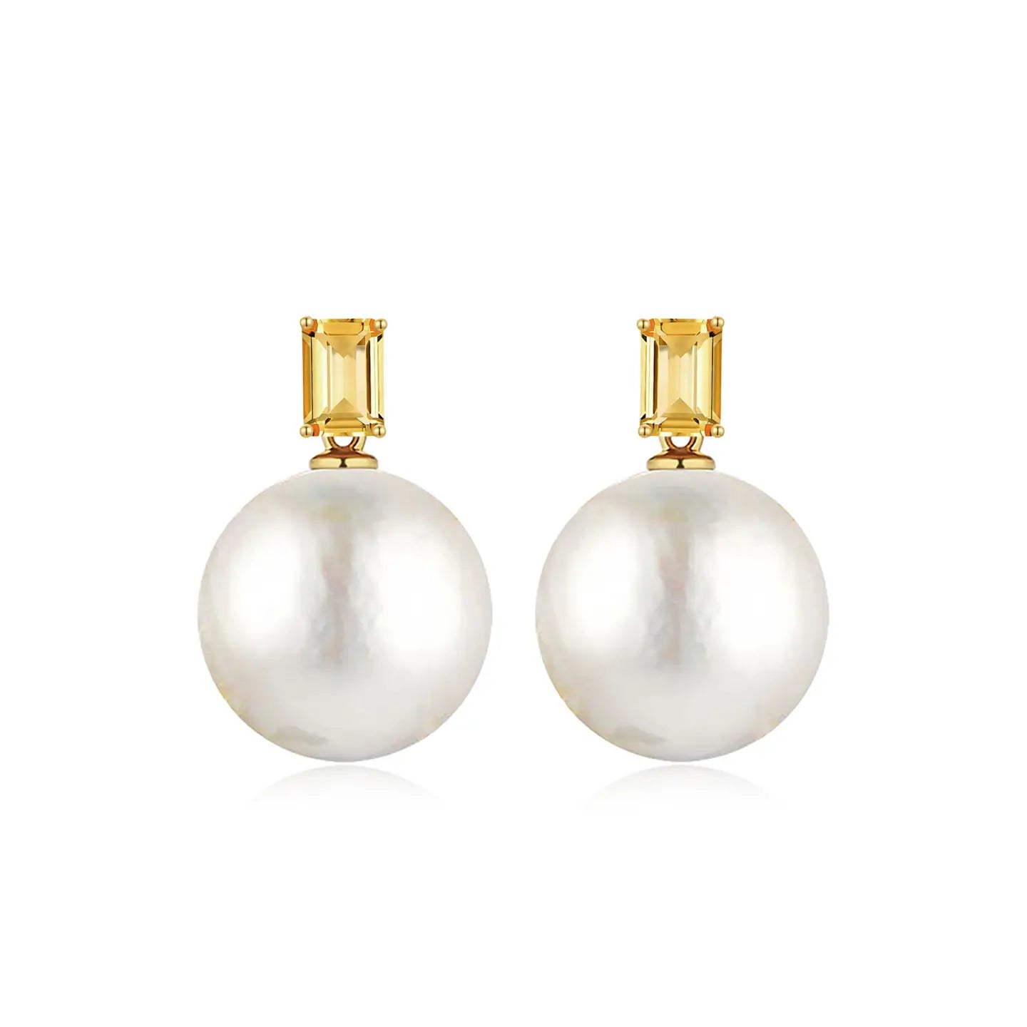 natural yellow citrine round baroque pearl convertible earrings 14k yellow gold