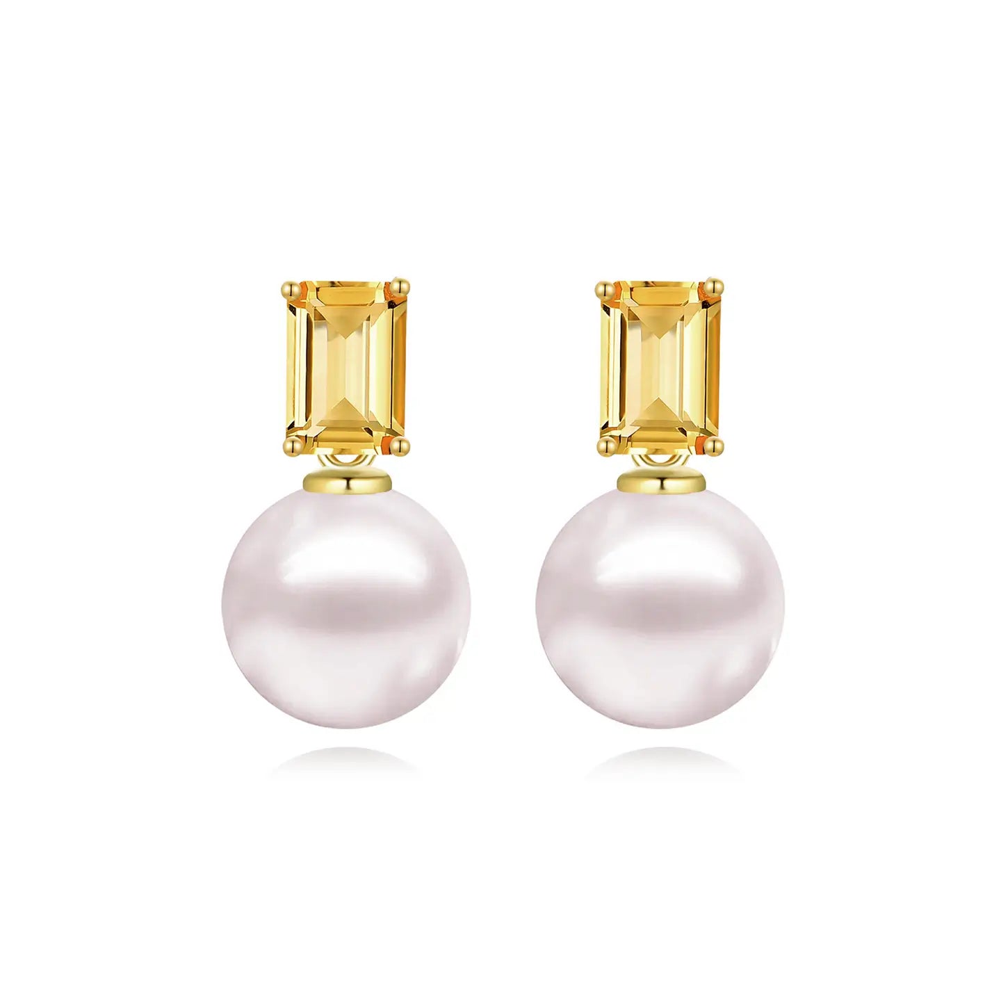 14k yellow gold yellow citrine emerald cut cultured pearl convertible drop earrings