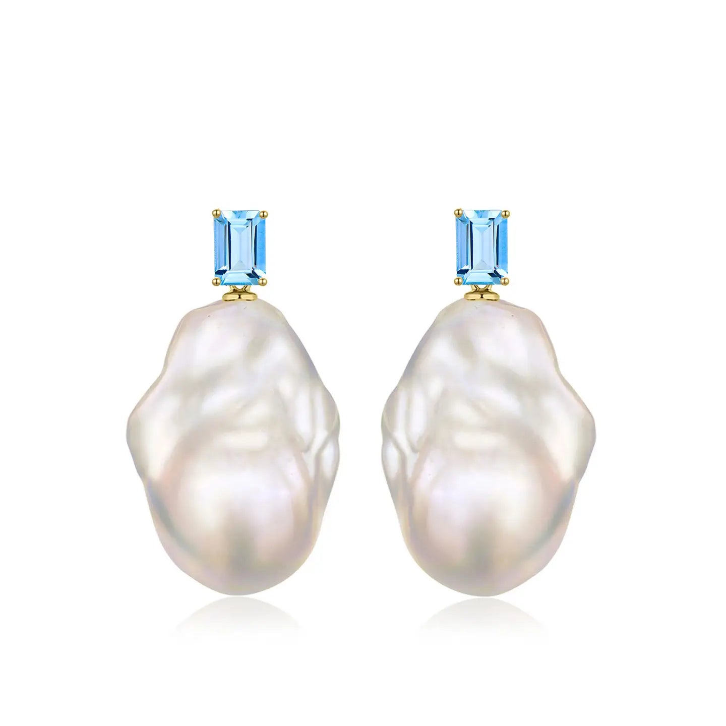 14k yellow gold blue topaz baroque pearl convertible drop earrings