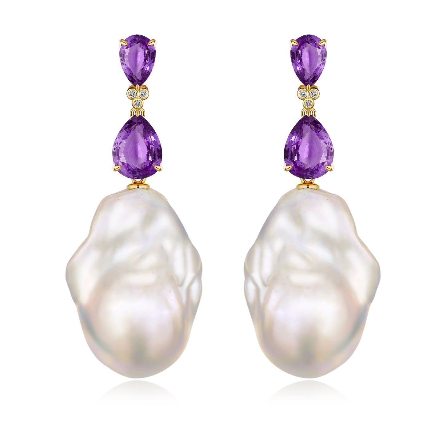 Divina Pear Amethyst Diamond Baroque Pearl Convertible Drop Earrings