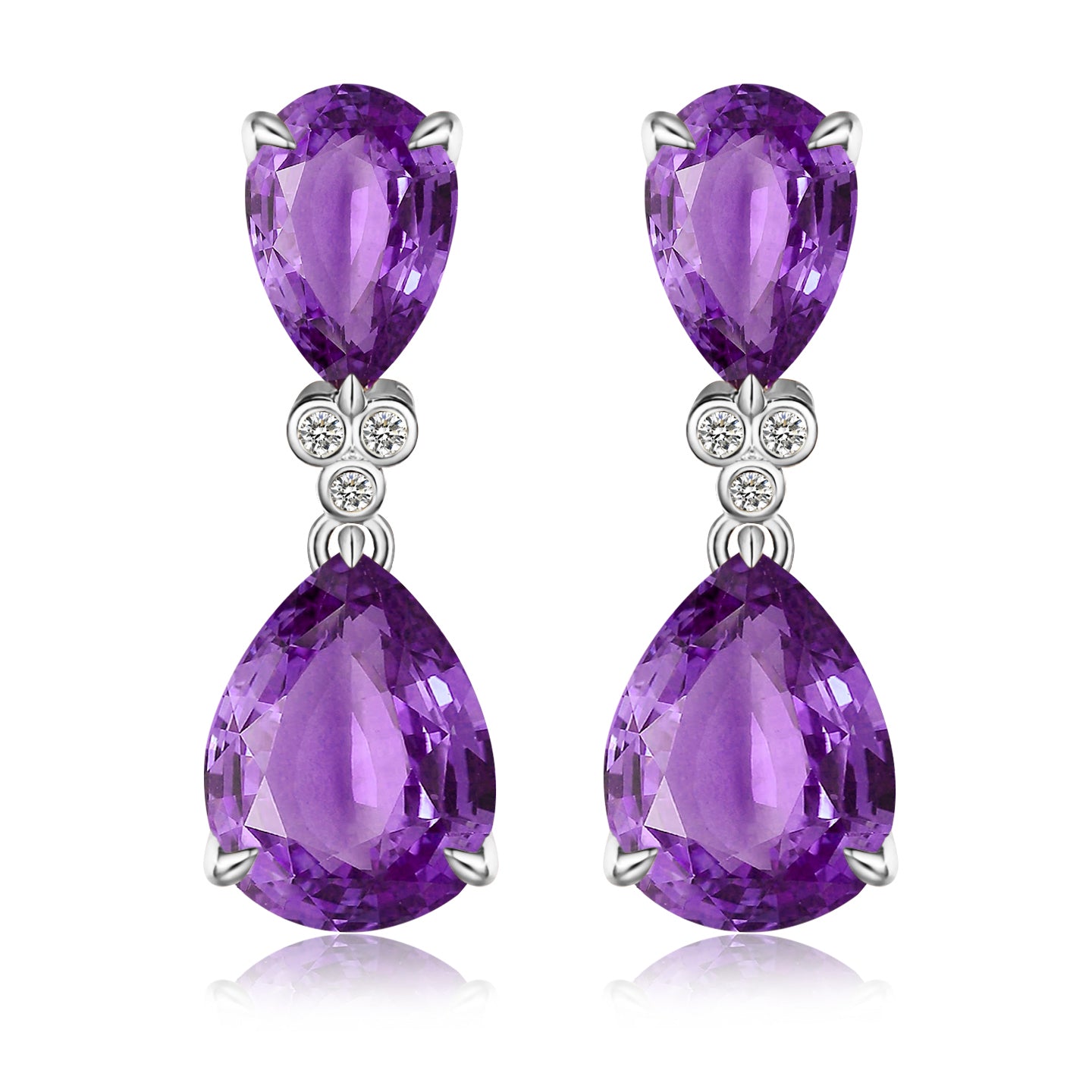 Divina Pear Amethyst Diamond Drop Earrings
