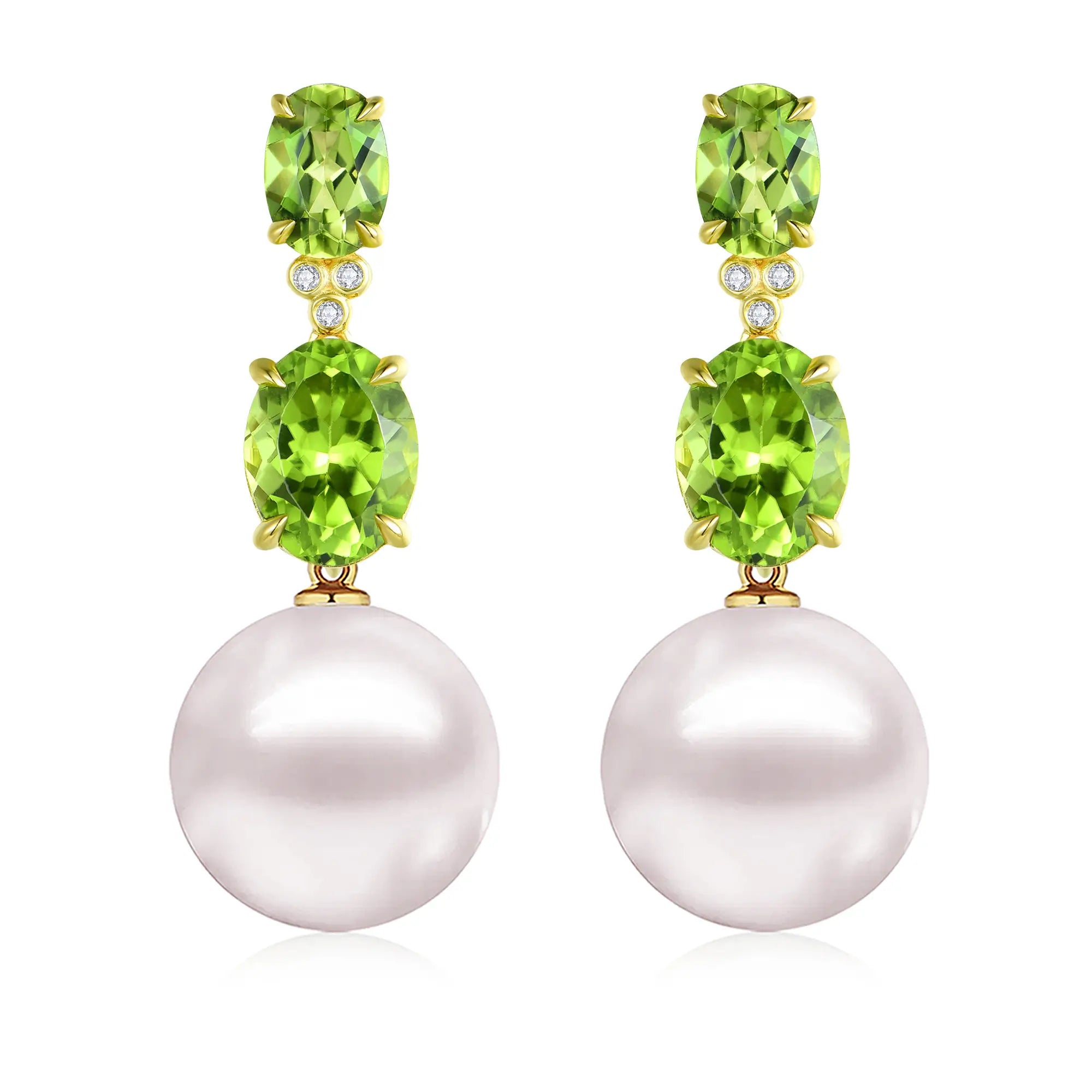 Divina Oval Peridot Diamond Pearl Convertible Drop Earrings