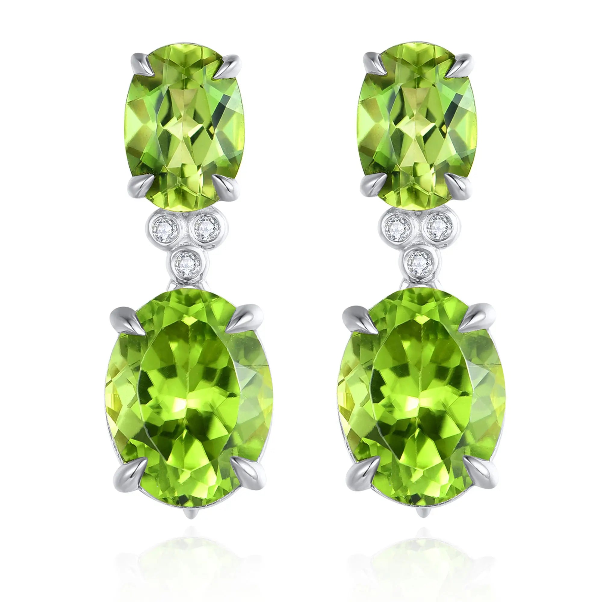 Divina Oval Peridot Diamond Drop Earrings 14k white gold