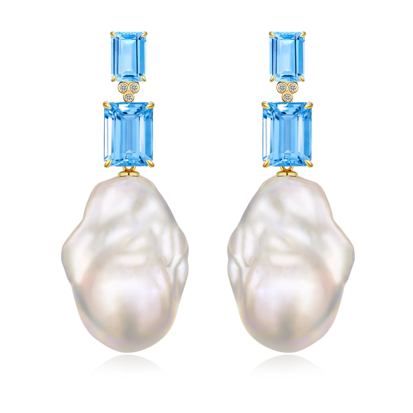 Divina Emerald-Cut Topaz Diamond Baroque Pearl Convertible Drop Earrings