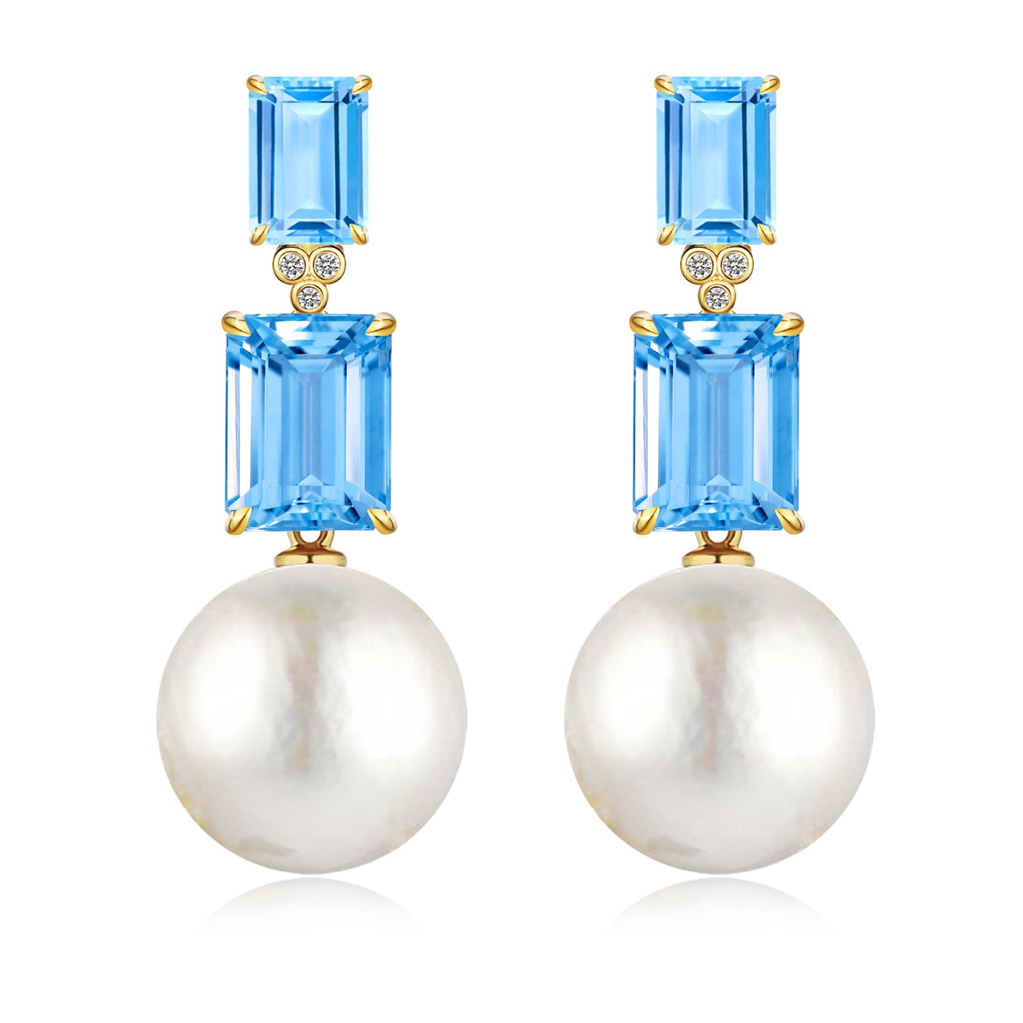 Divina Emerald-Cut Topaz Diamond Pearl Convertible Drop Earrings