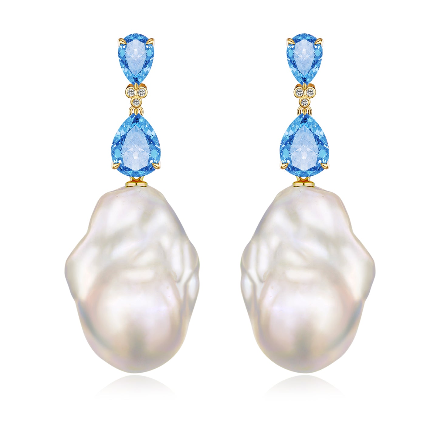 Divina Pear Topaz Diamond Baroque Pearl Convertible Drop Earrings