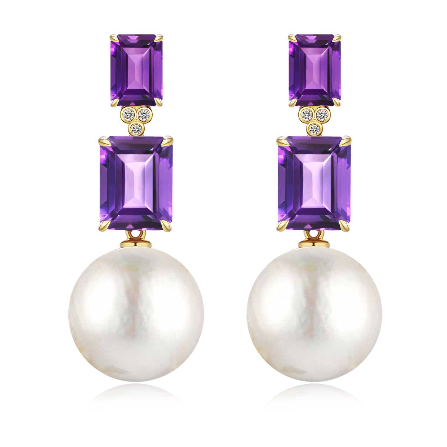 Divina Emerald-Cut Amethyst Diamond Pearl Convertible Drop Earrings