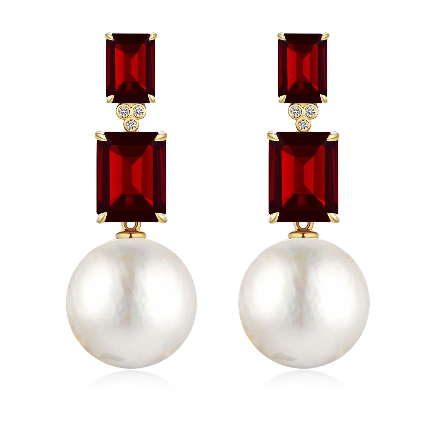 Divina Emerald-Cut Garnet Diamond Convertible Pearl Drop Earrings