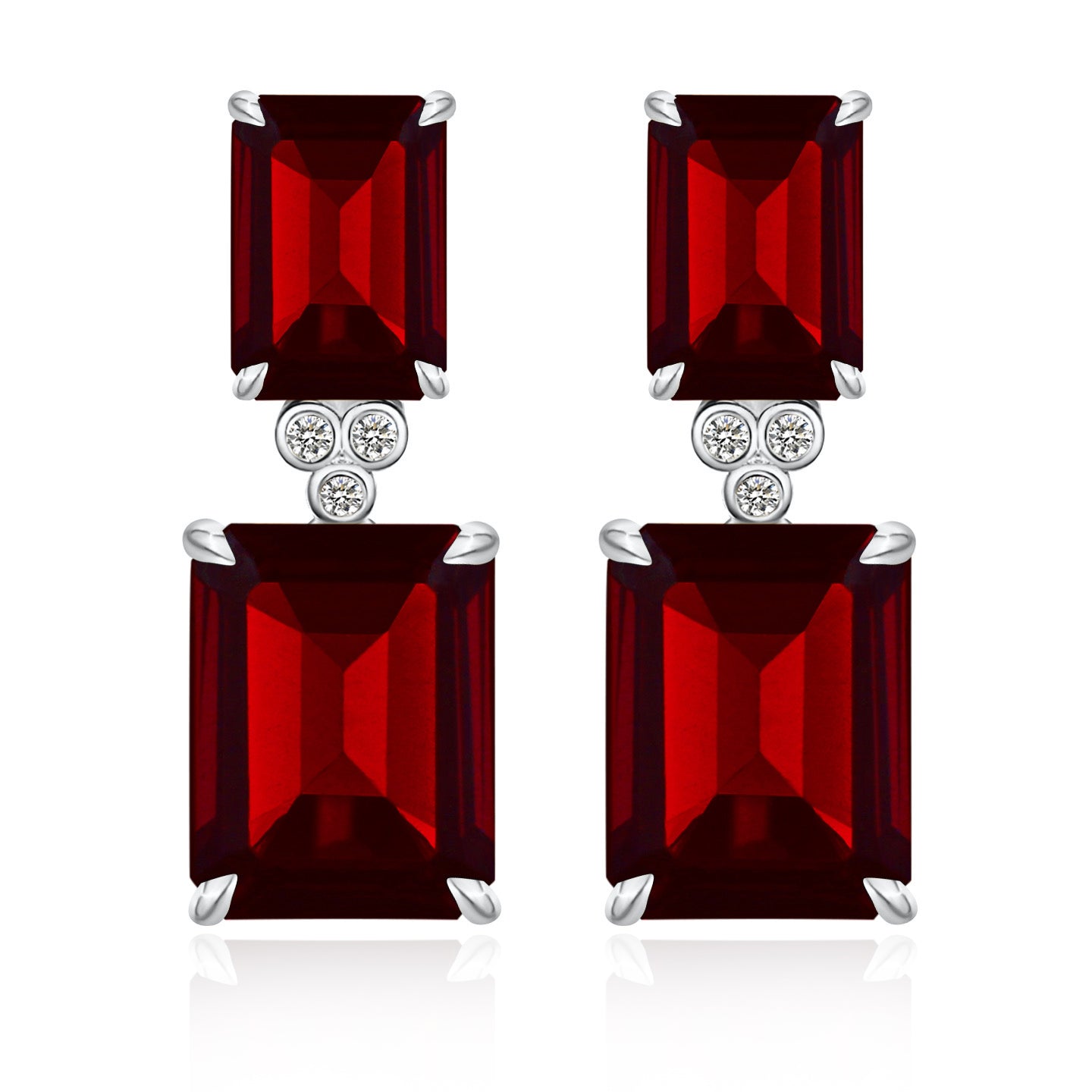 Divina Emerald-Cut Garnet Diamond Drop Earrings