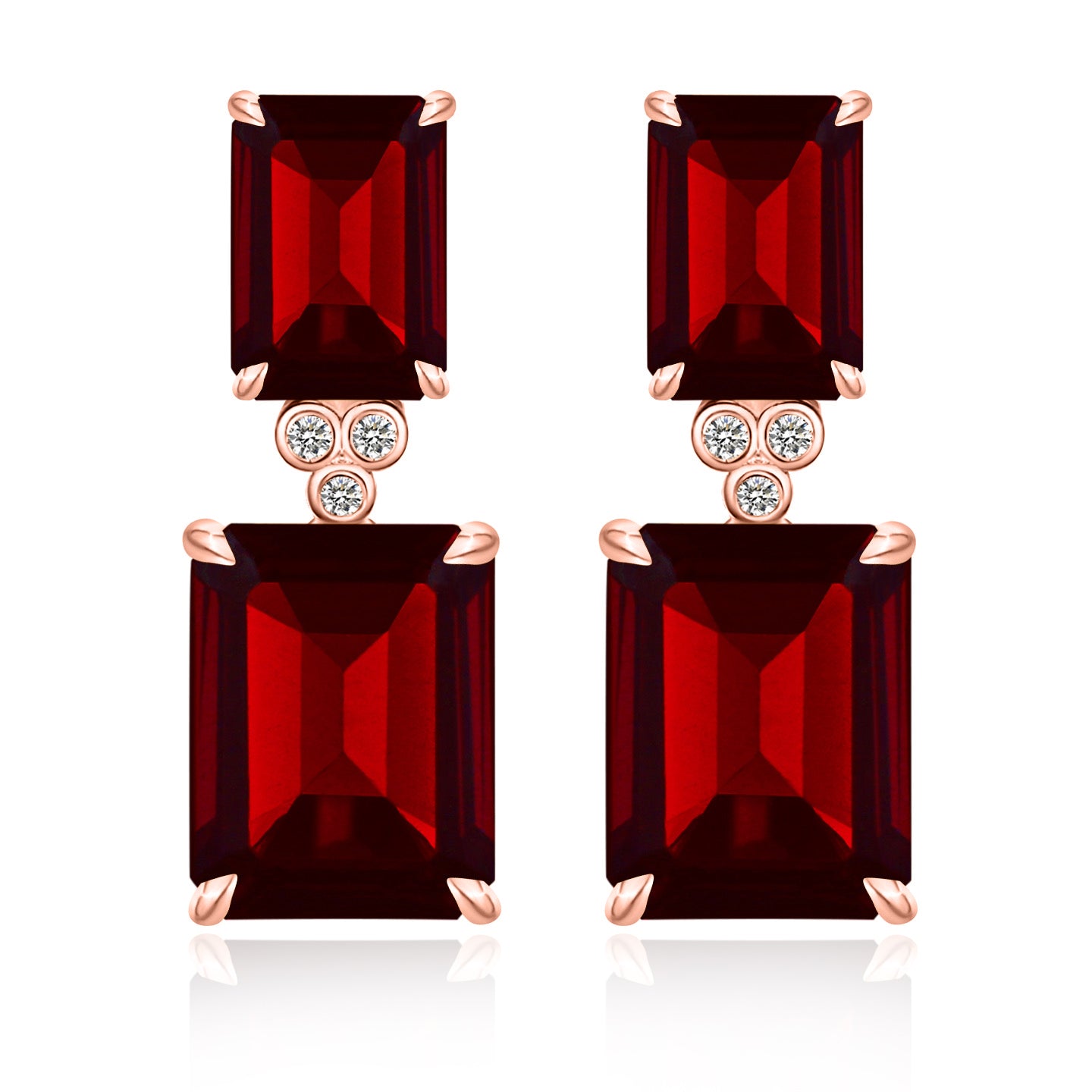 Divina Emerald-Cut Garnet Diamond Drop Earrings