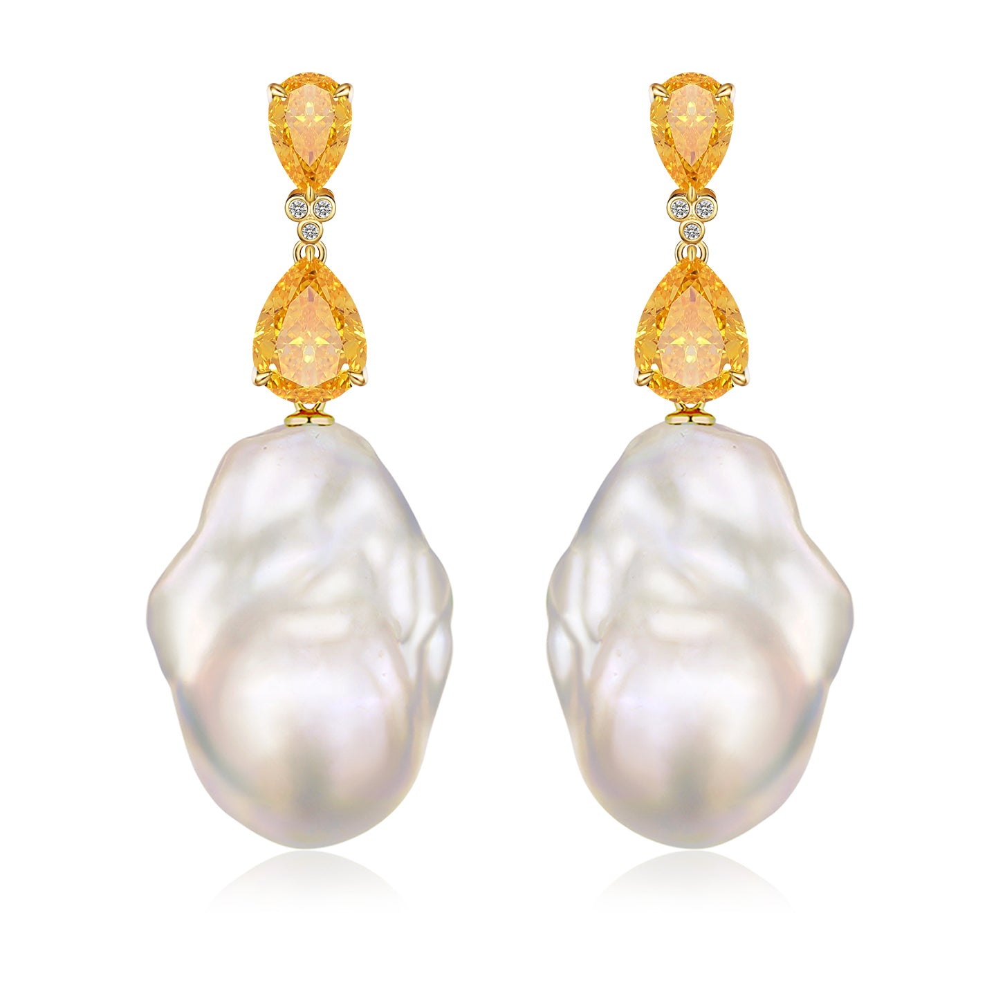 Divina Pear Citrine Diamond Baroque Pearl Convertible Drop Earrings