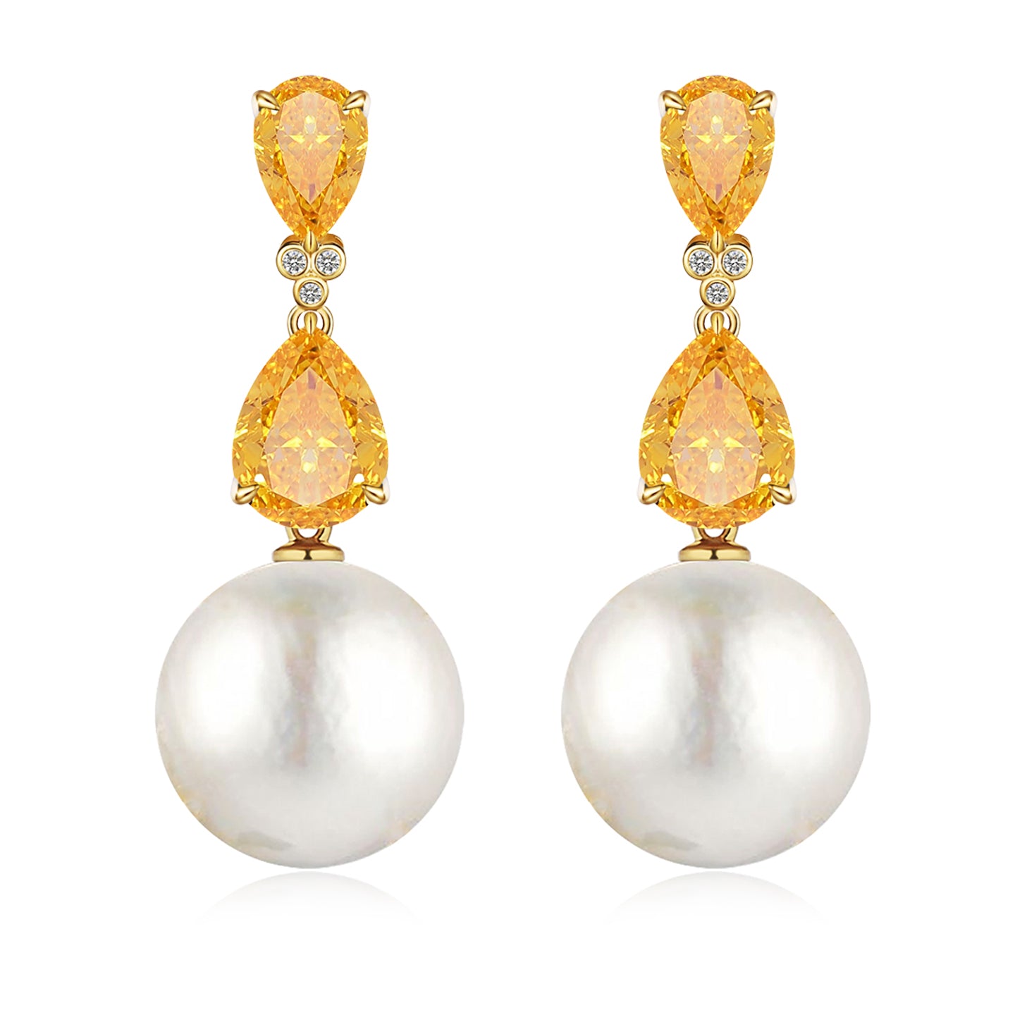 Divina Pear Citrine Diamond Pearl Convertible Drop Earrings