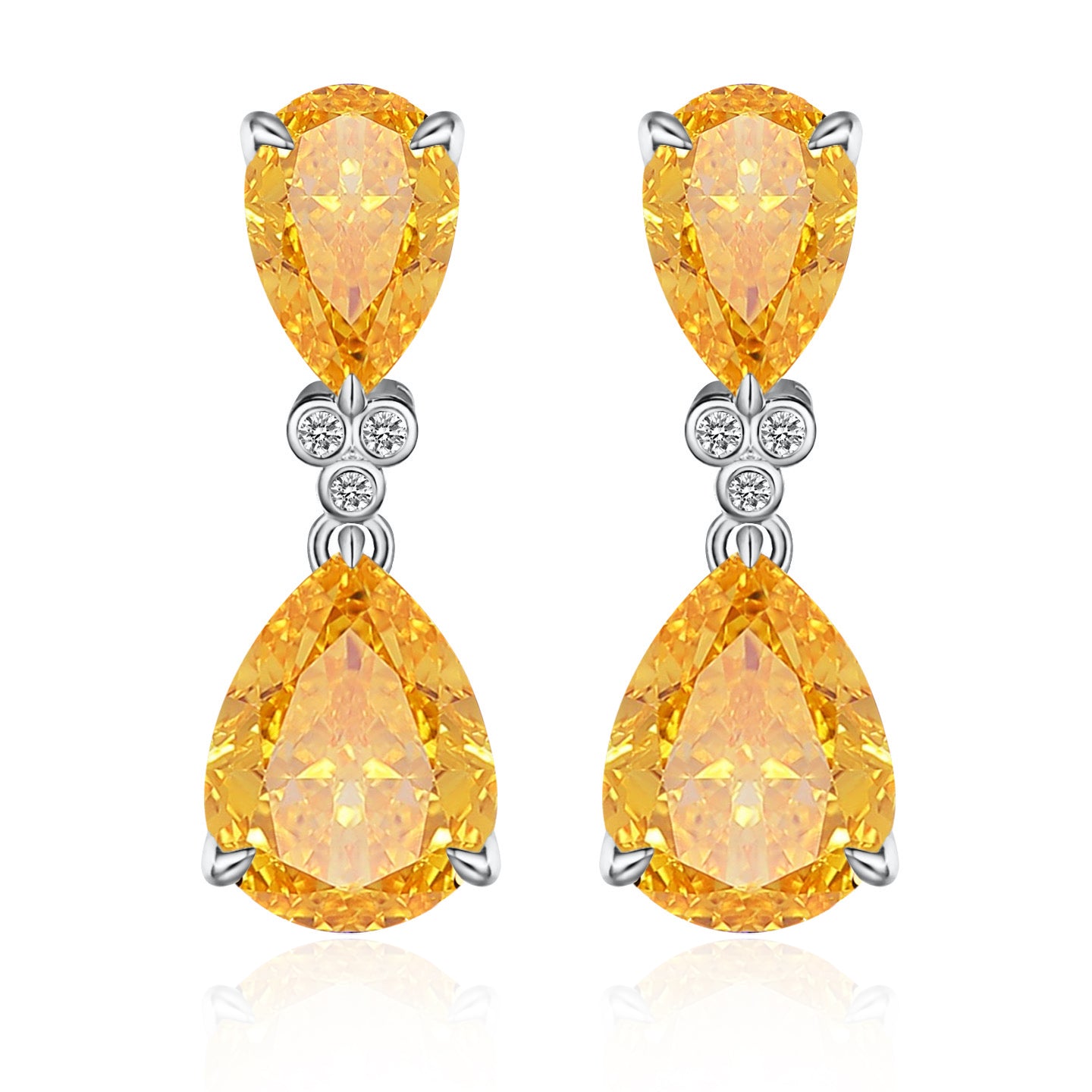 Divina Pear Citrine Diamond Drop Earrings