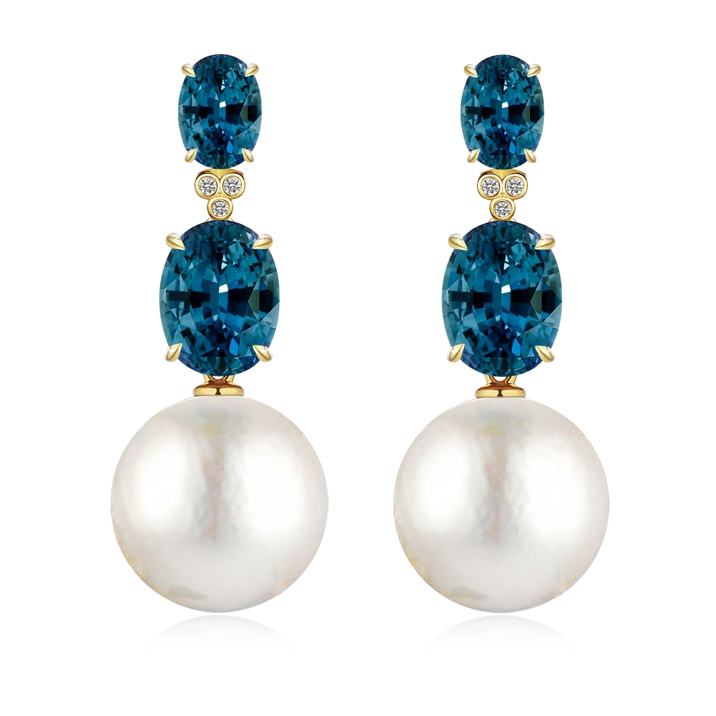 Divina Oval Topaz Diamond Pearl Convertible Drop Earrings