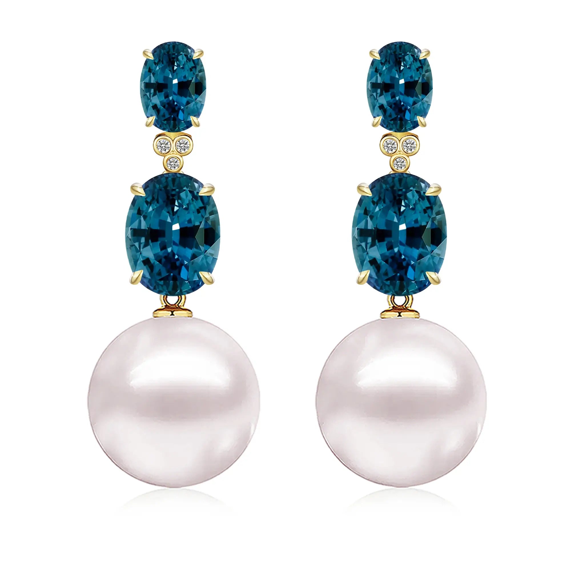 Divina Oval Topaz Diamond Pearl Convertible Drop Earrings