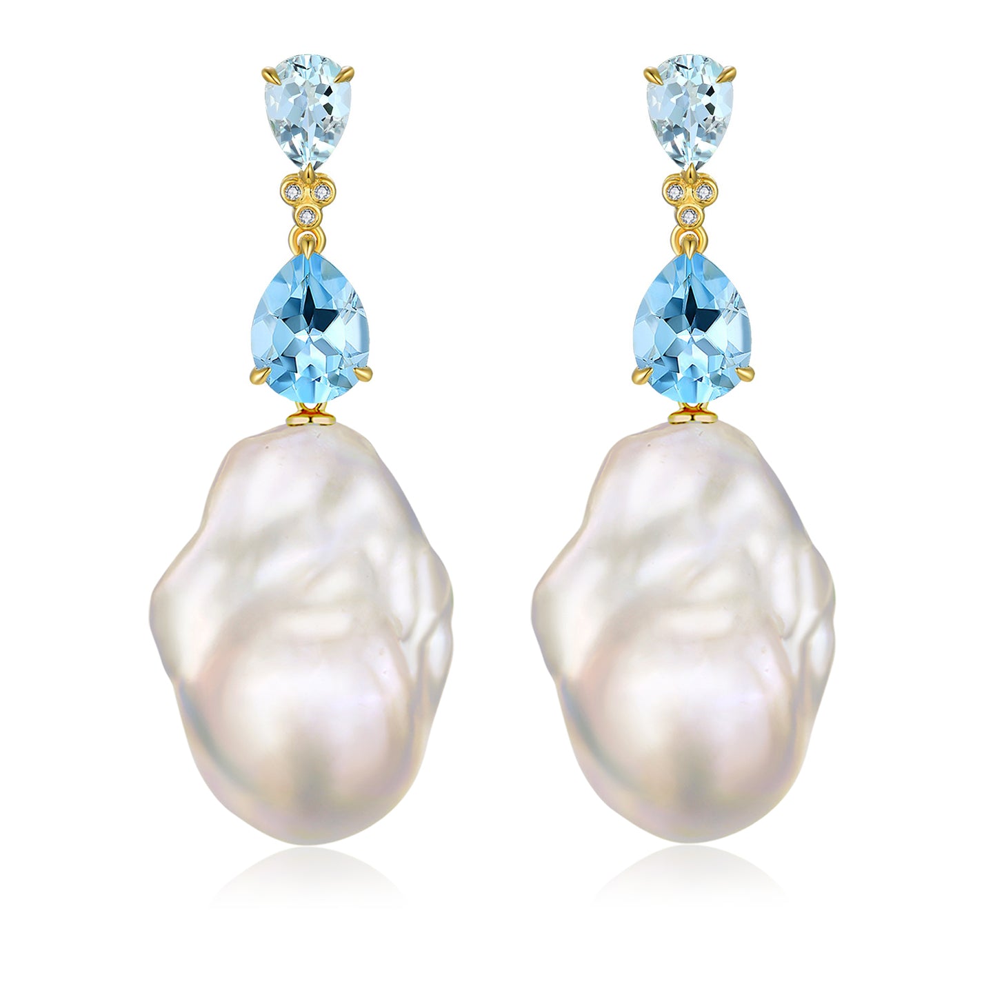 Divina Pear Aquamarine Topaz Diamond Baroque Pearl Convertible Drop Earrings