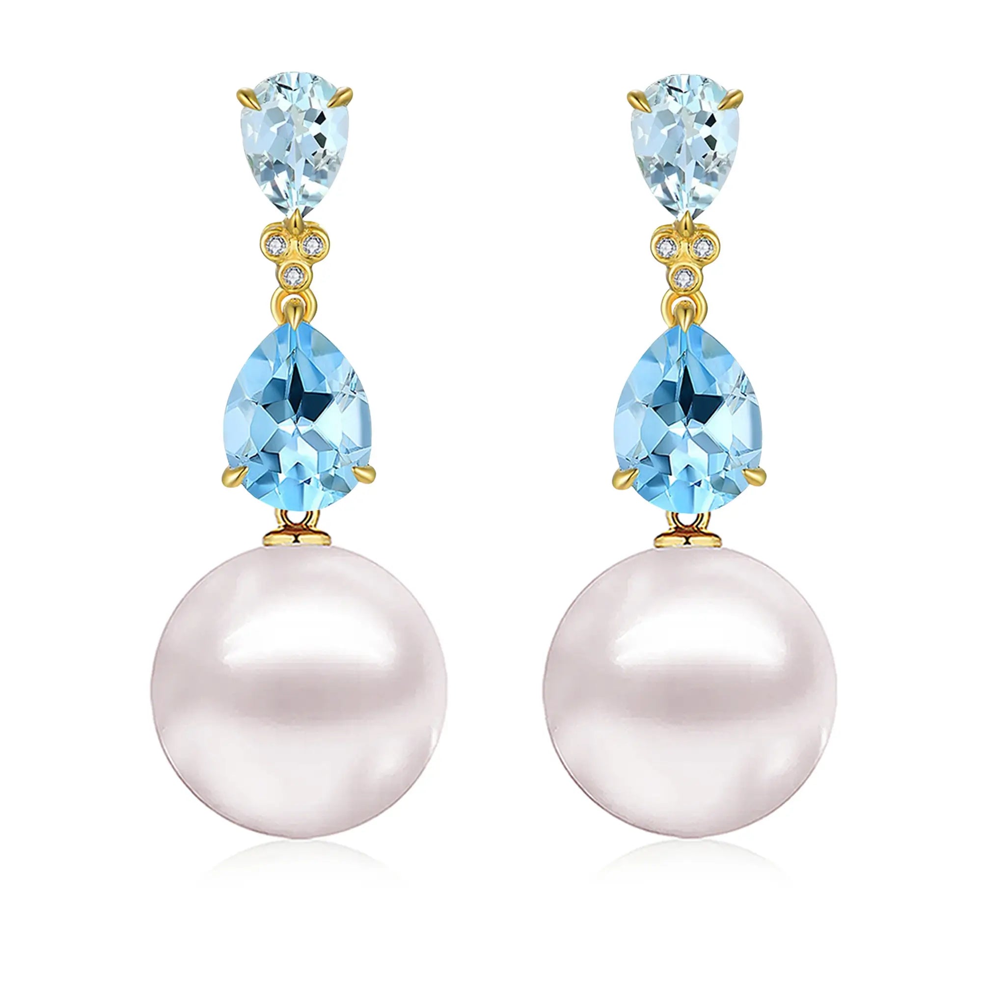Divina Pear Aquamarine Topaz Diamond Pearl Convertible Drop Earrings
