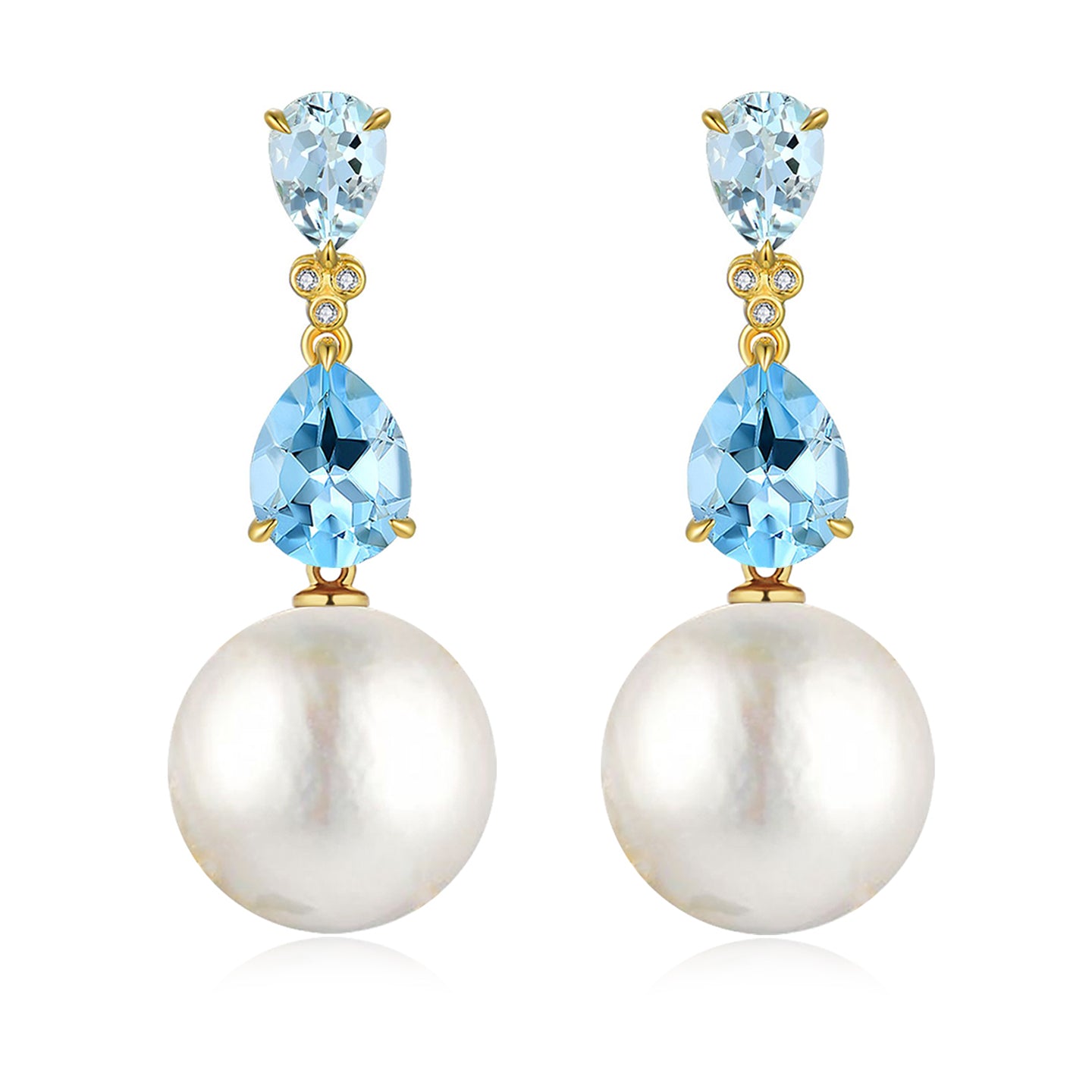 Divina Pear Aquamarine Topaz Diamond Pearl Convertible Drop Earrings