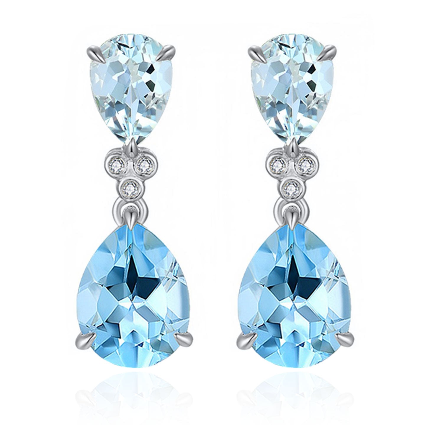 Divina Pear Aquamarine Topaz Diamond Drop Earrings