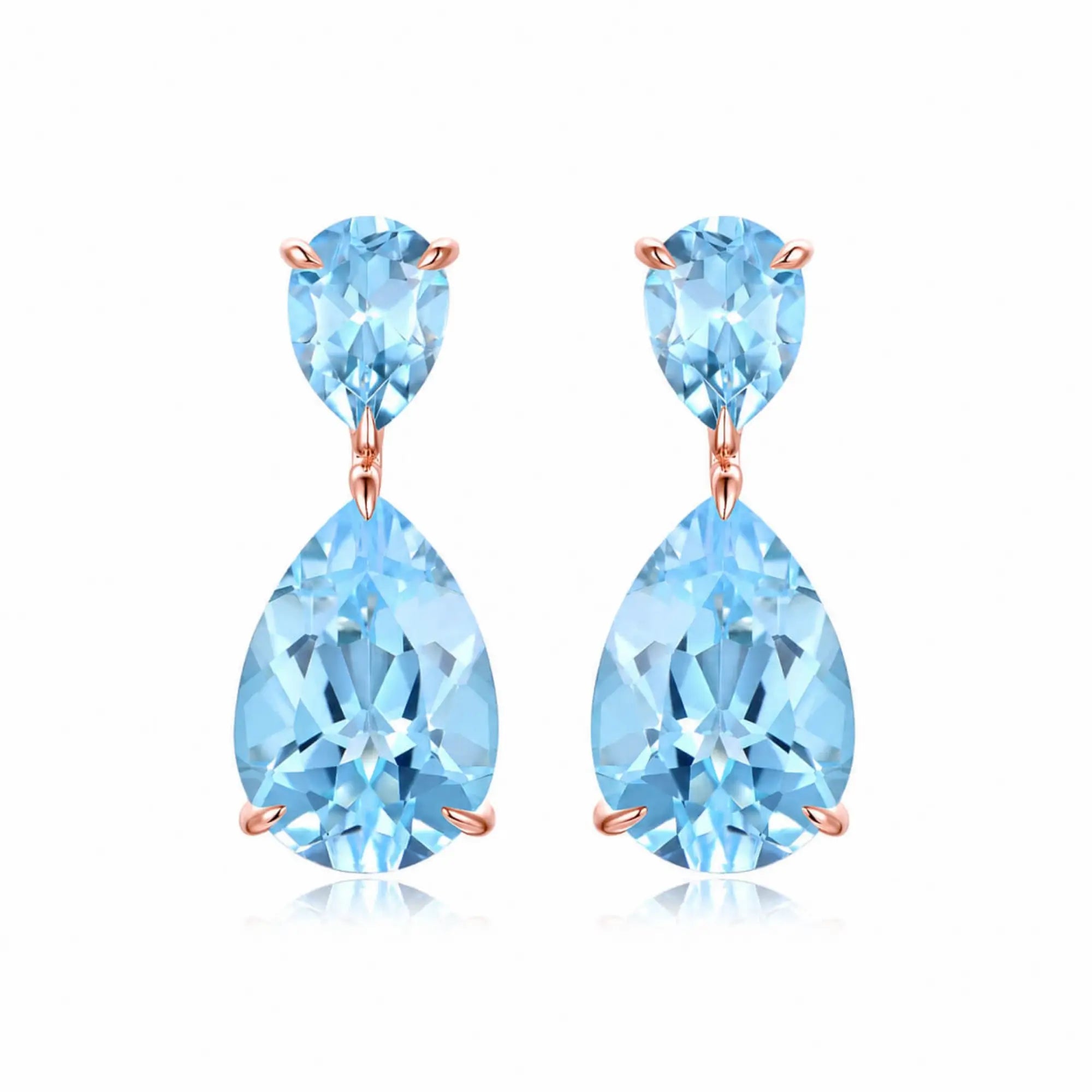 Duet Natural Pear 9.60ctw Sky Blue Topaz Drop Earrings in 14k rose gold