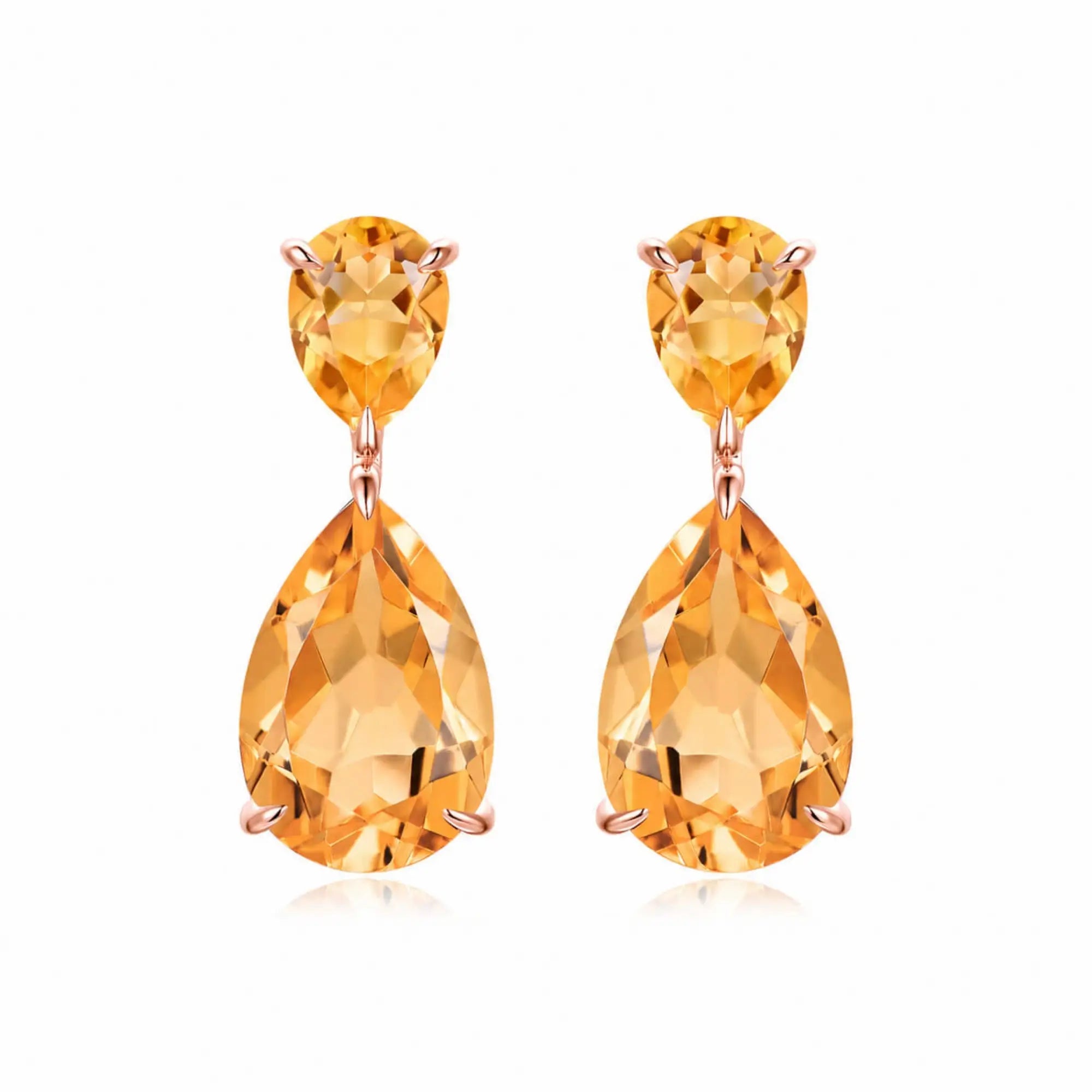 Duet Natural 7.20ctw Pear Citrine Drop Earrings in 14k rose gold
