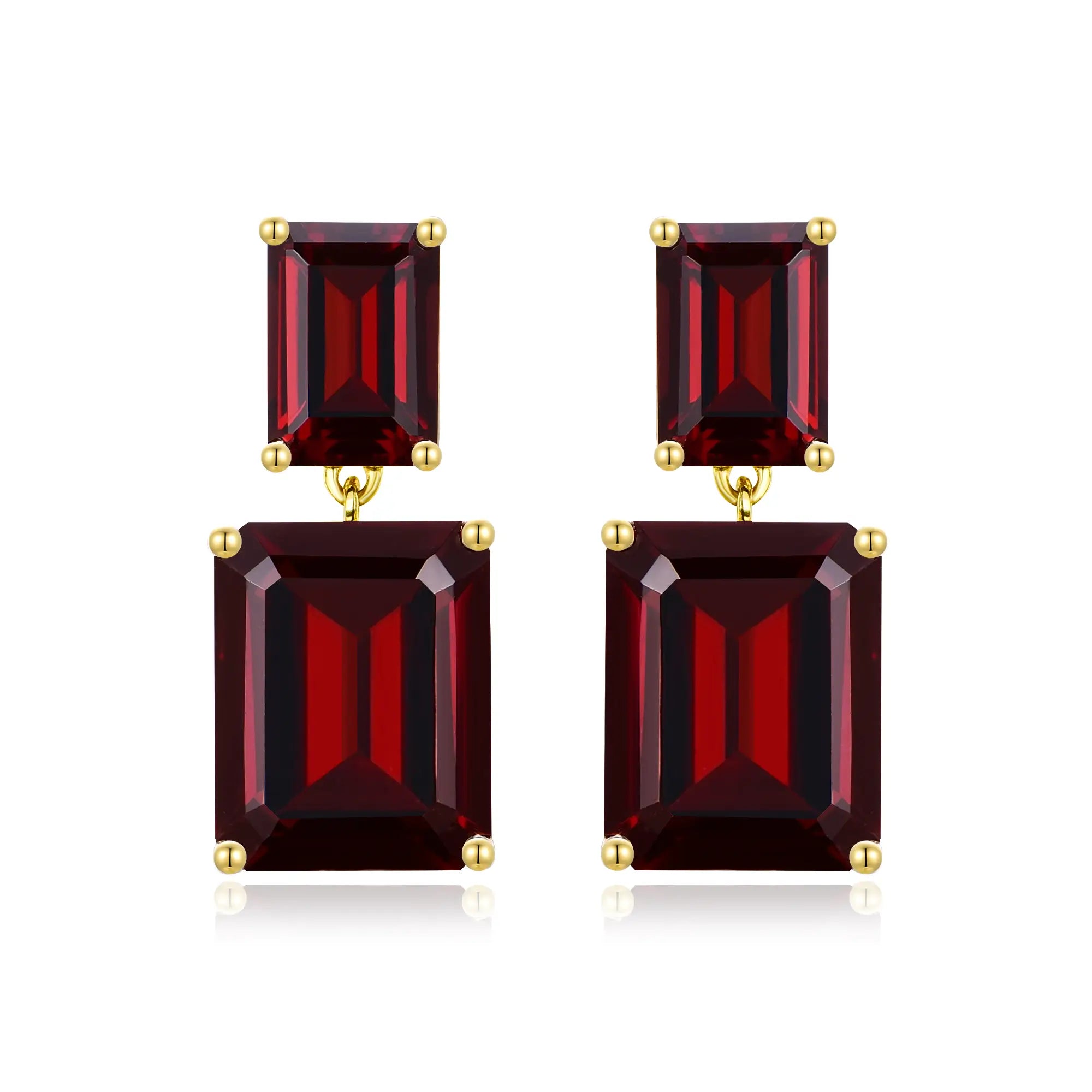 Duet Emerald-Cut Garnet Drop Earrings