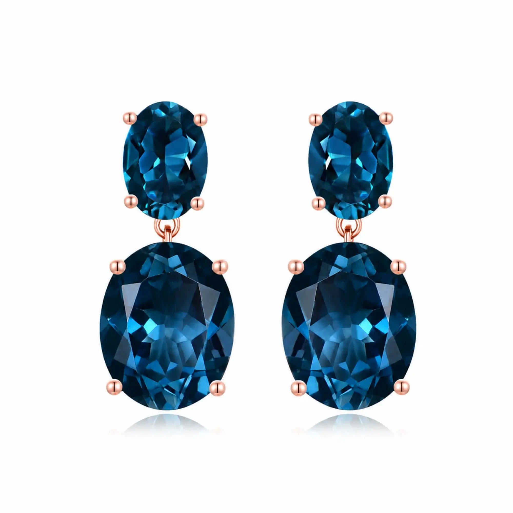 Duet Oval Natural 8.6ctw London Blue Topaz Drop Earrings in 14k rose gold