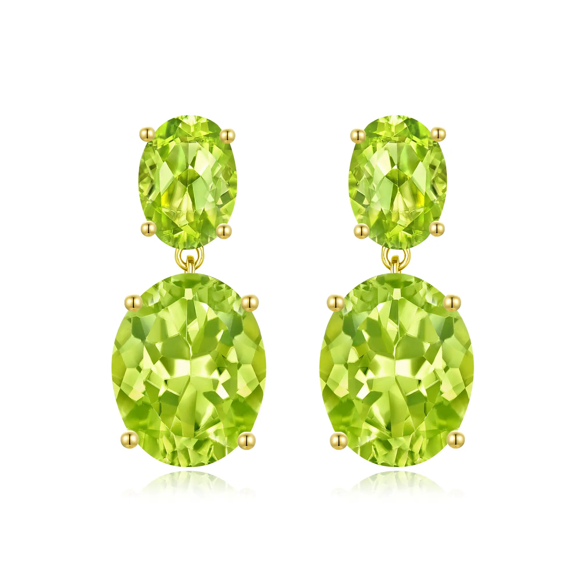 Duet Oval Natural 7.80ctw Peridot Drop Earrings in 14k yellow gold