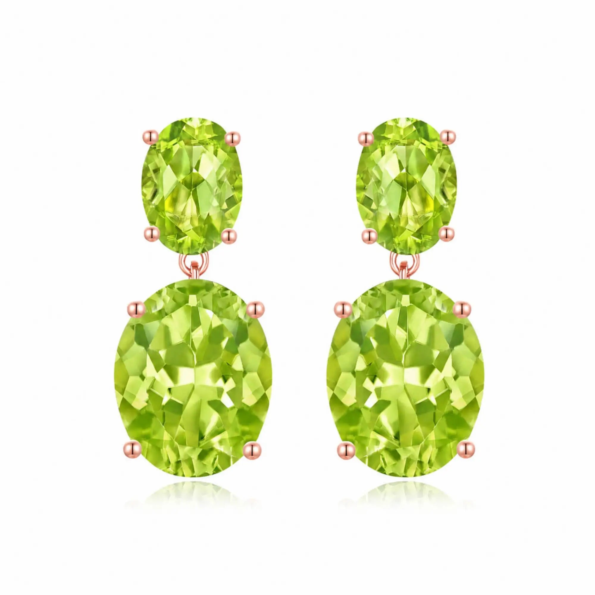 Duet Oval Natural 7.80ctw Peridot Drop Earrings in 14k rose gold