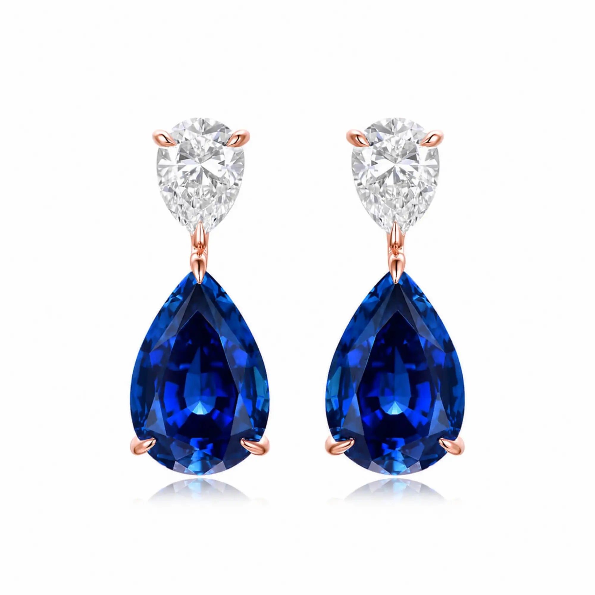 Duet Pear 8.00ctw Lab Grown Diamond & Sapphire Drop Earrings in 14k rose gold