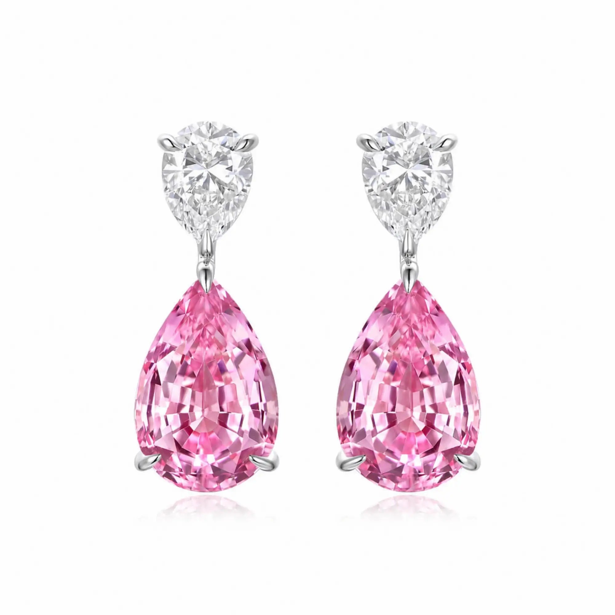 Duet Pear Lab Grown Diamond & Pink Sapphire Drop Earrings in 14k white gold
