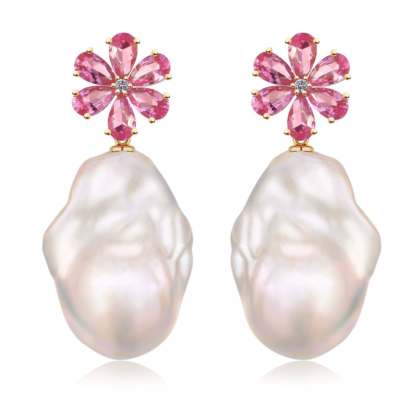 Flora Blossom Pink Tourmaline Diamond Baroque Pearl