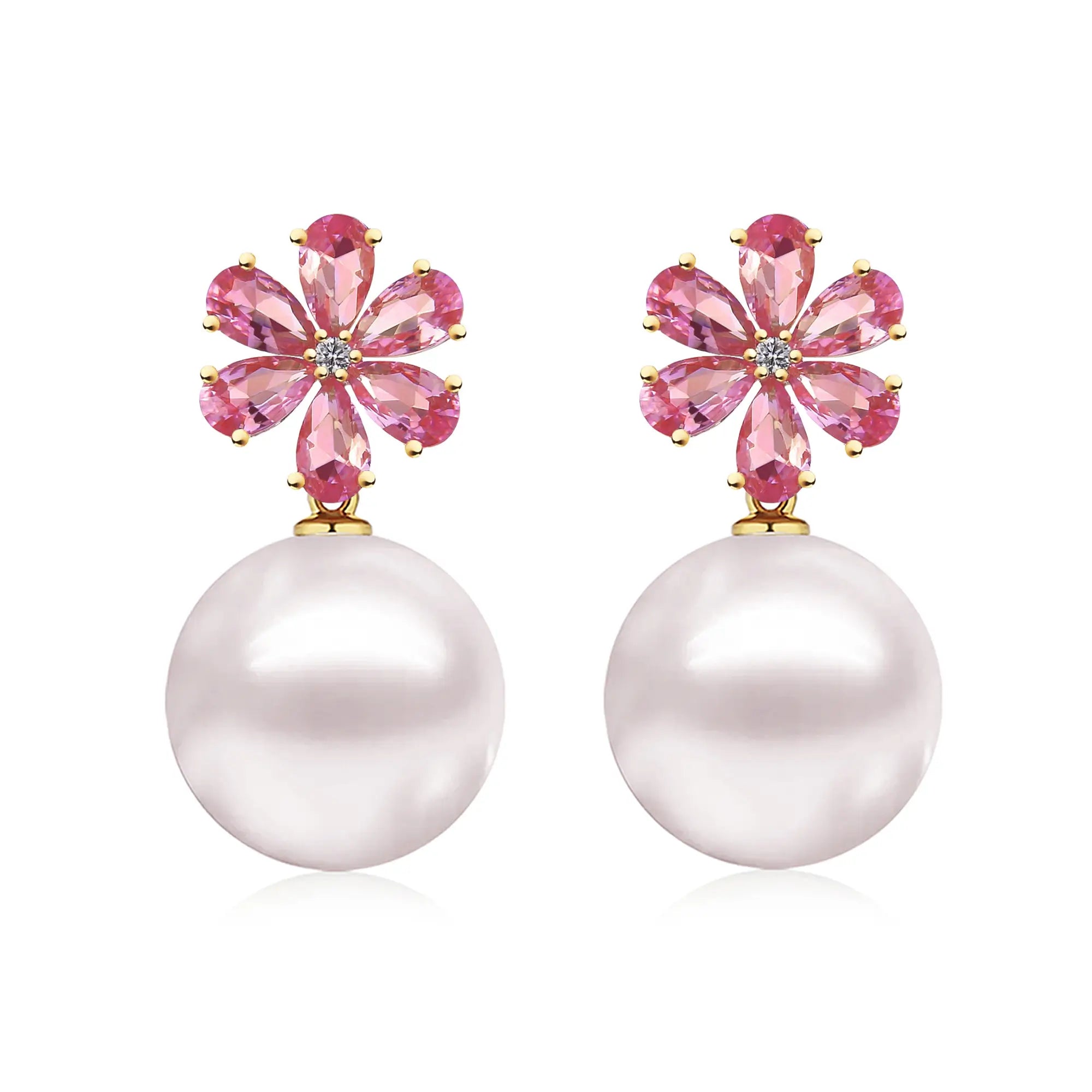 Flora Blossom Pink Tourmaline Diamond Pearl Convertible Drop Earrings