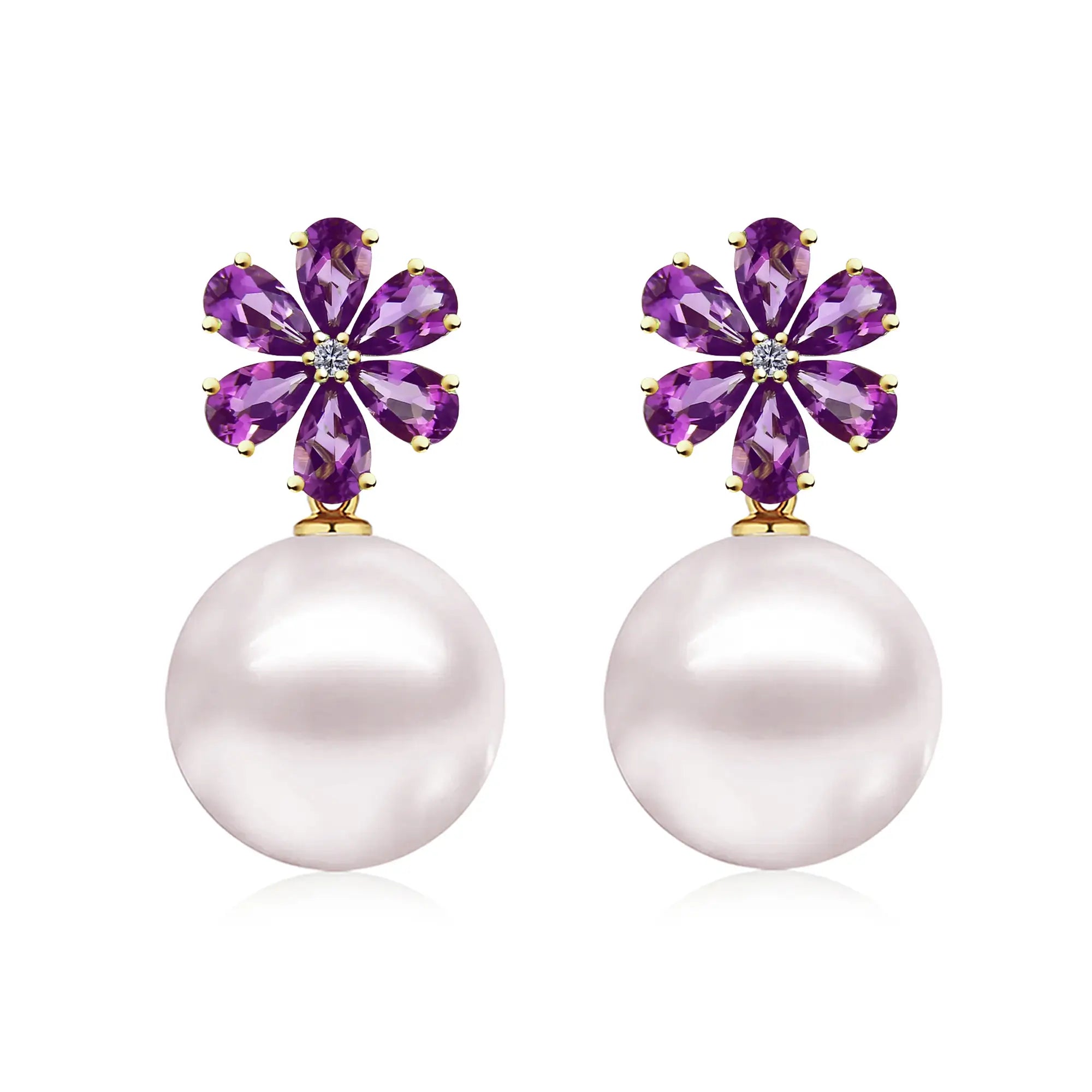 Flora Blossom Amethyst Diamond Pearl Convertible Drop Earrings