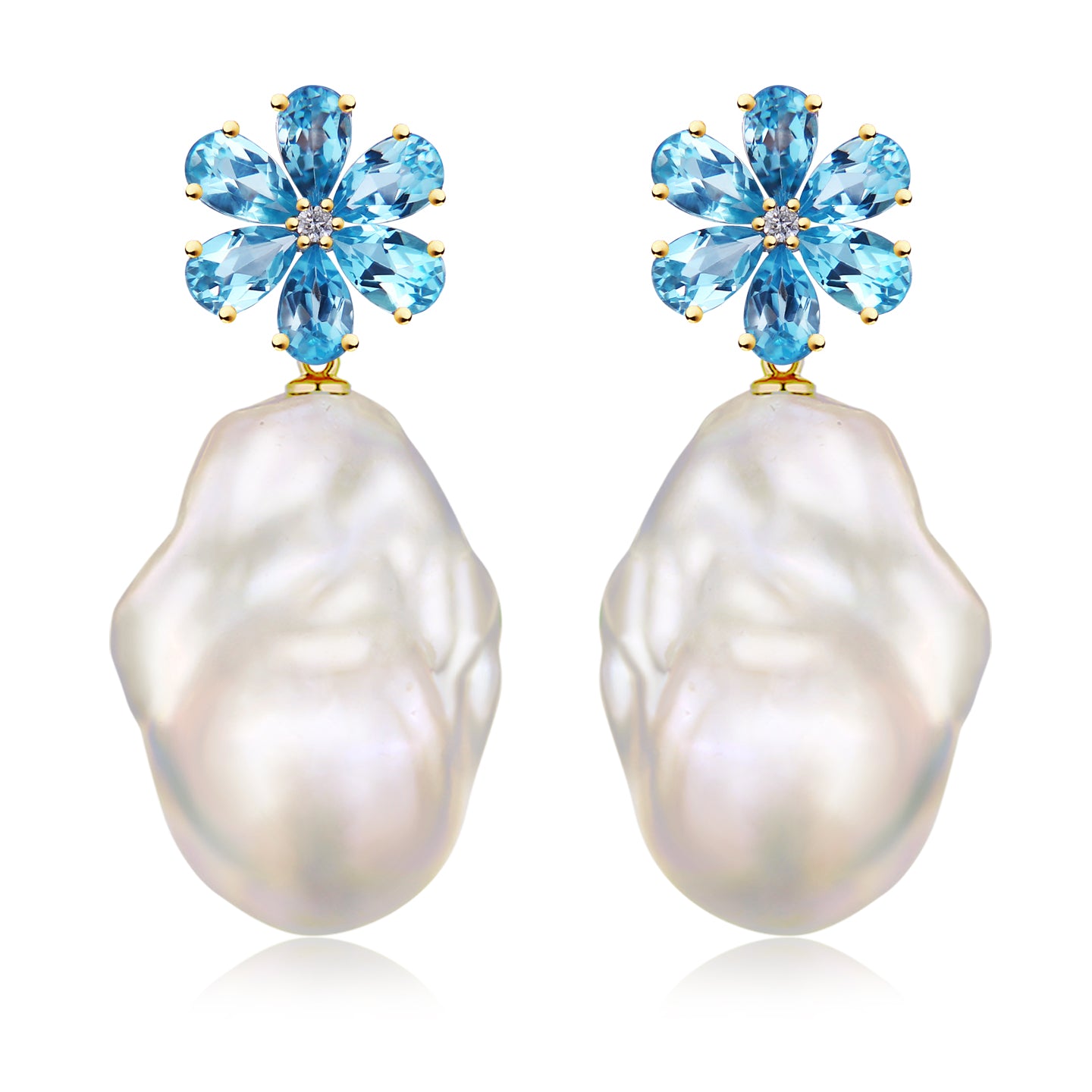 Flora Blossom Topaz Diamond Baroque Pearl Convertible Drop Earrings
