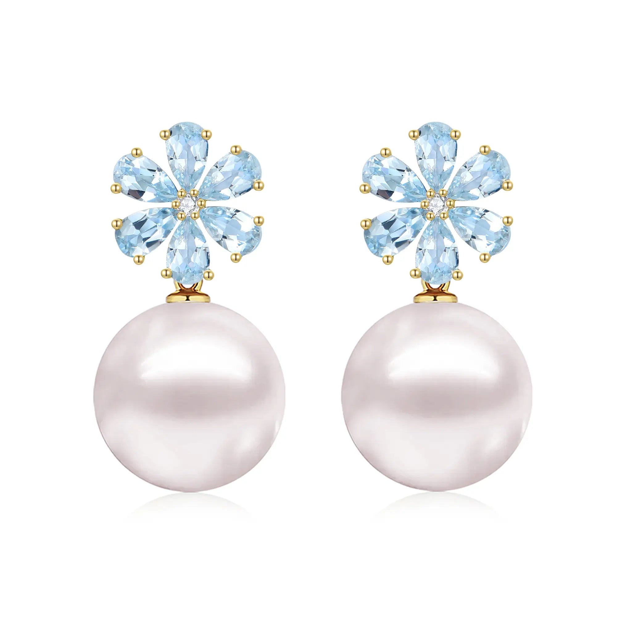 Flora Blossom Aquamarine Diamond Pearl Convertible Drop Earrings