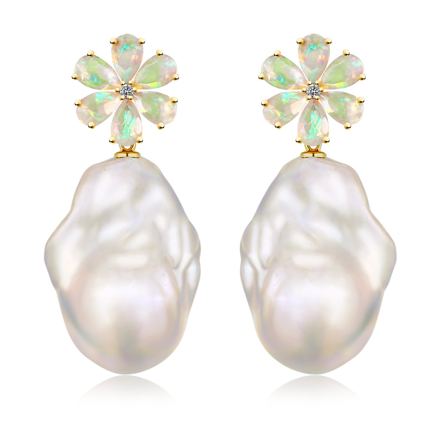 Flora Blossom Opal Diamond Baroque Pearl Convertible Drop Earrings