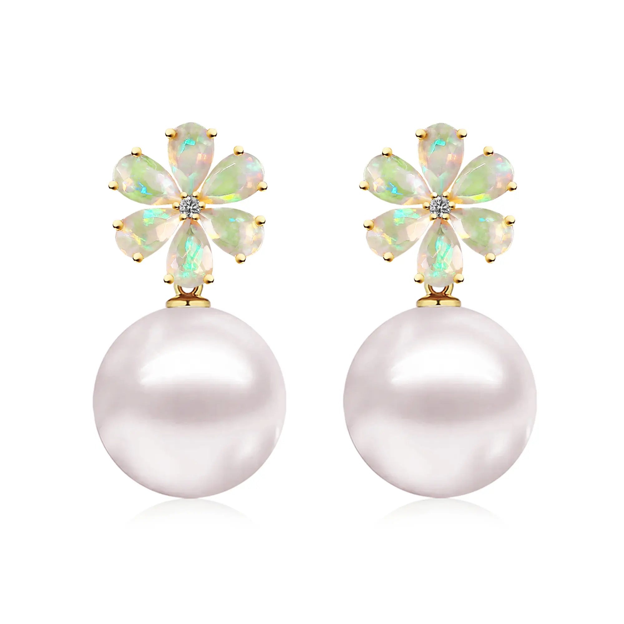 Flora Blossom Opal Diamond Pearl Convertible Drop Earrings