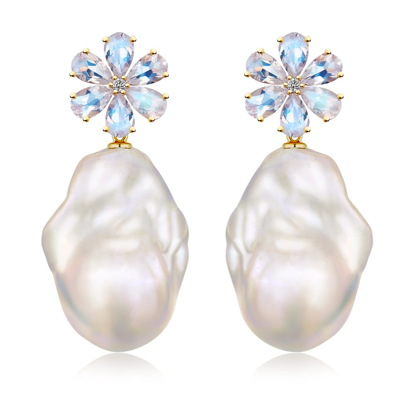 Flora Blossom Moonstone Diamond Baroque Pearl Convertible Drop Earrings