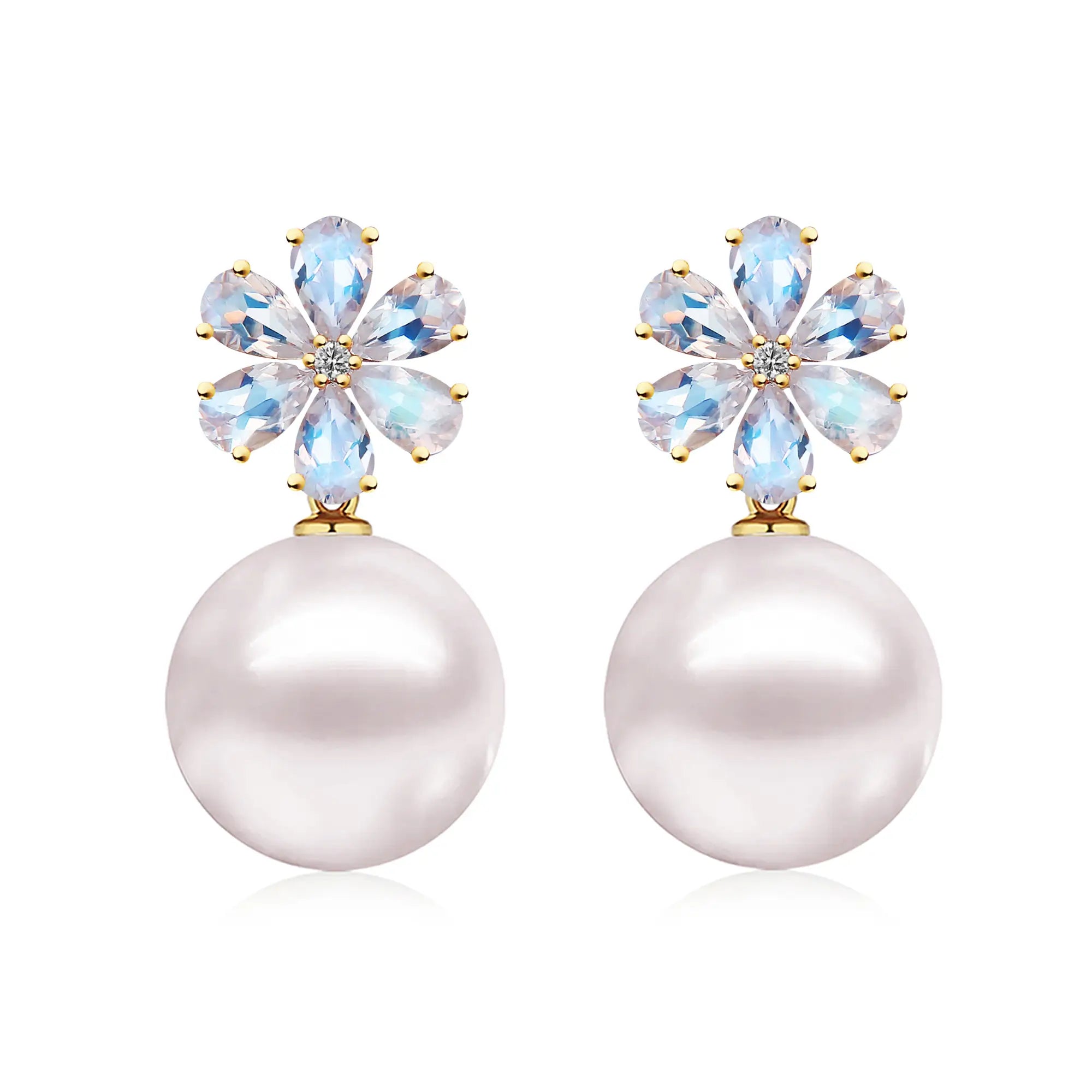 Flora Blossom Moonstone Diamond Pearl Convertible Drop Earrings