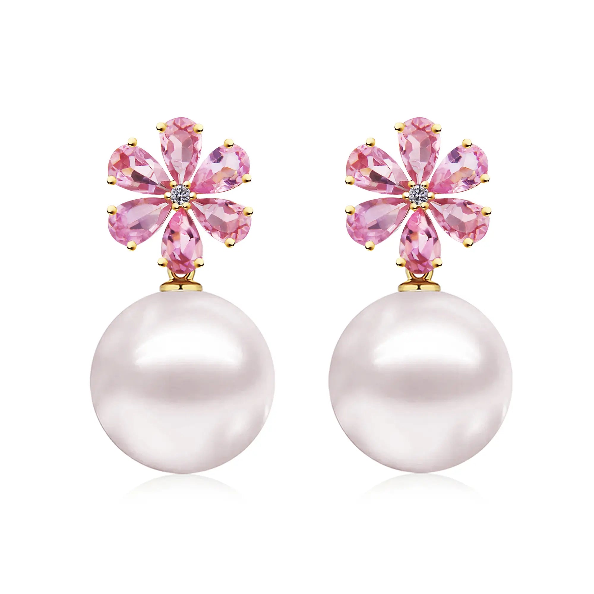 Flora Blossom Pink Sapphire Diamond Pearl Convertible Drop Earrings