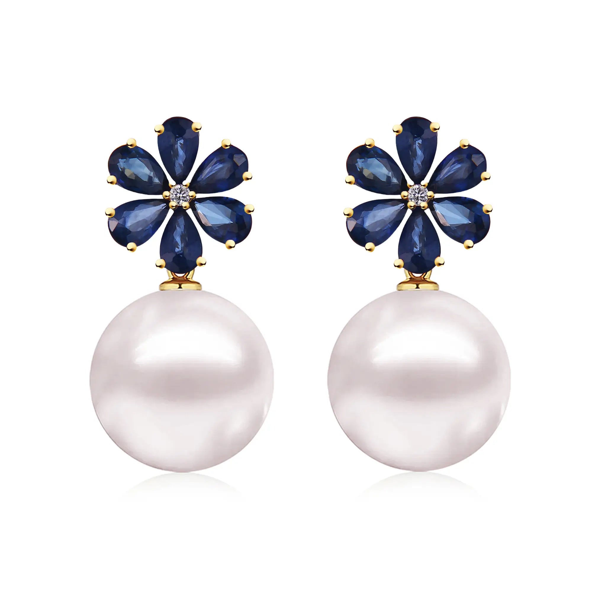 Flora Blossom Sapphire Diamond Pearl Convertible Drop Earrings
