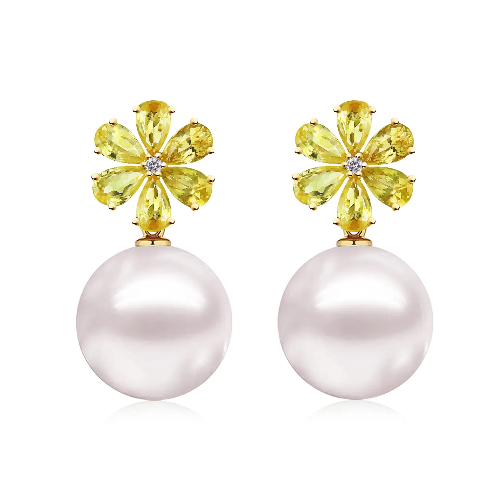 Flora Blossom Yellow Sapphire Diamond Pearl Convertible Drop Earrings