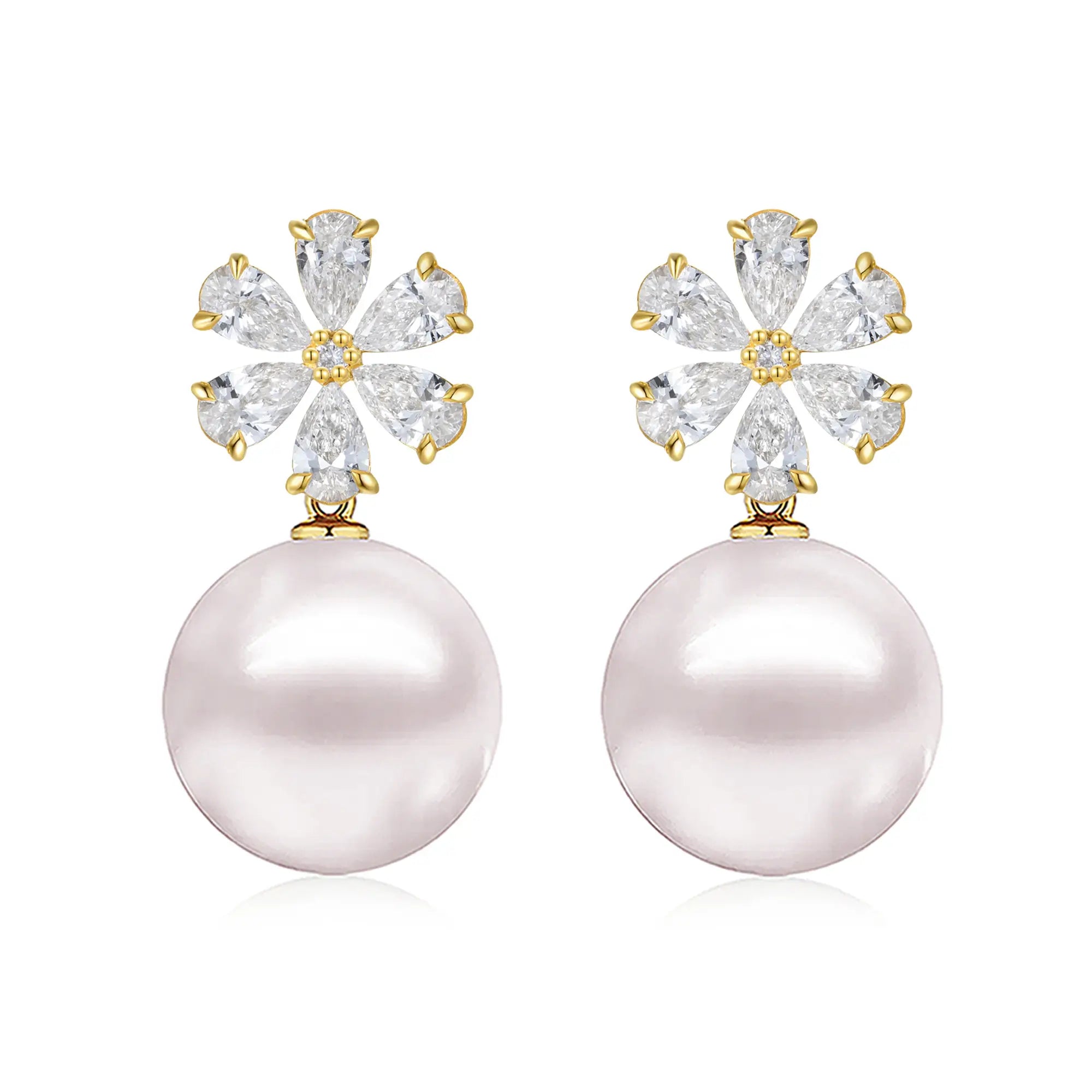 Flora Blossom Lab Grown Diamond Pearl Convertible Drop Earrings 14k yellow gold